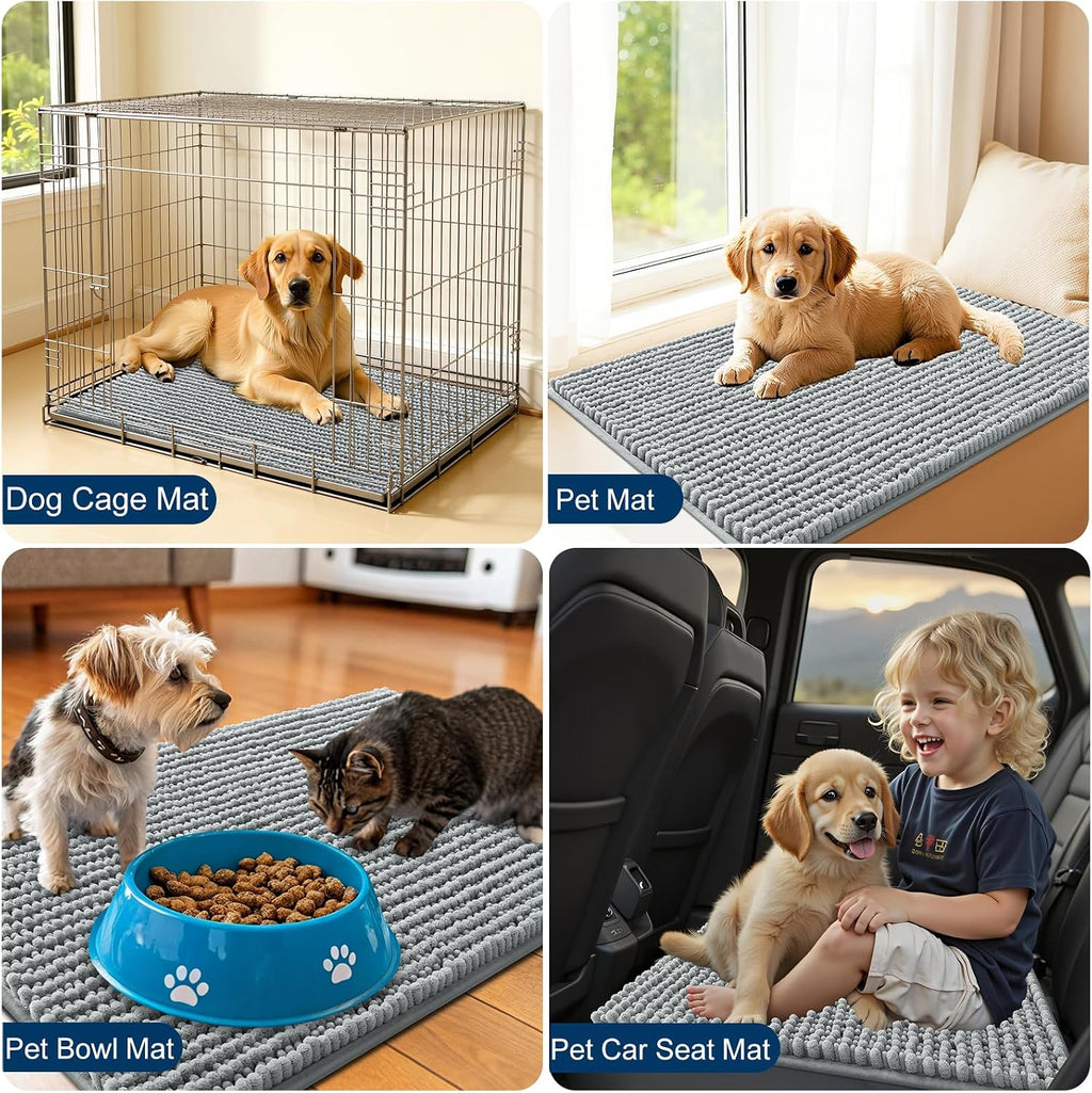 Dog Door Mat for Muddy Paws 30x20, Extra Absorbent Chenille Mud Mat | Grey, Absorbs Moisture and Dirt, Non-Slip Machine Washable Doormat, Quick-Drying Indoor Entryway Floor Mat for Dogs - view 7