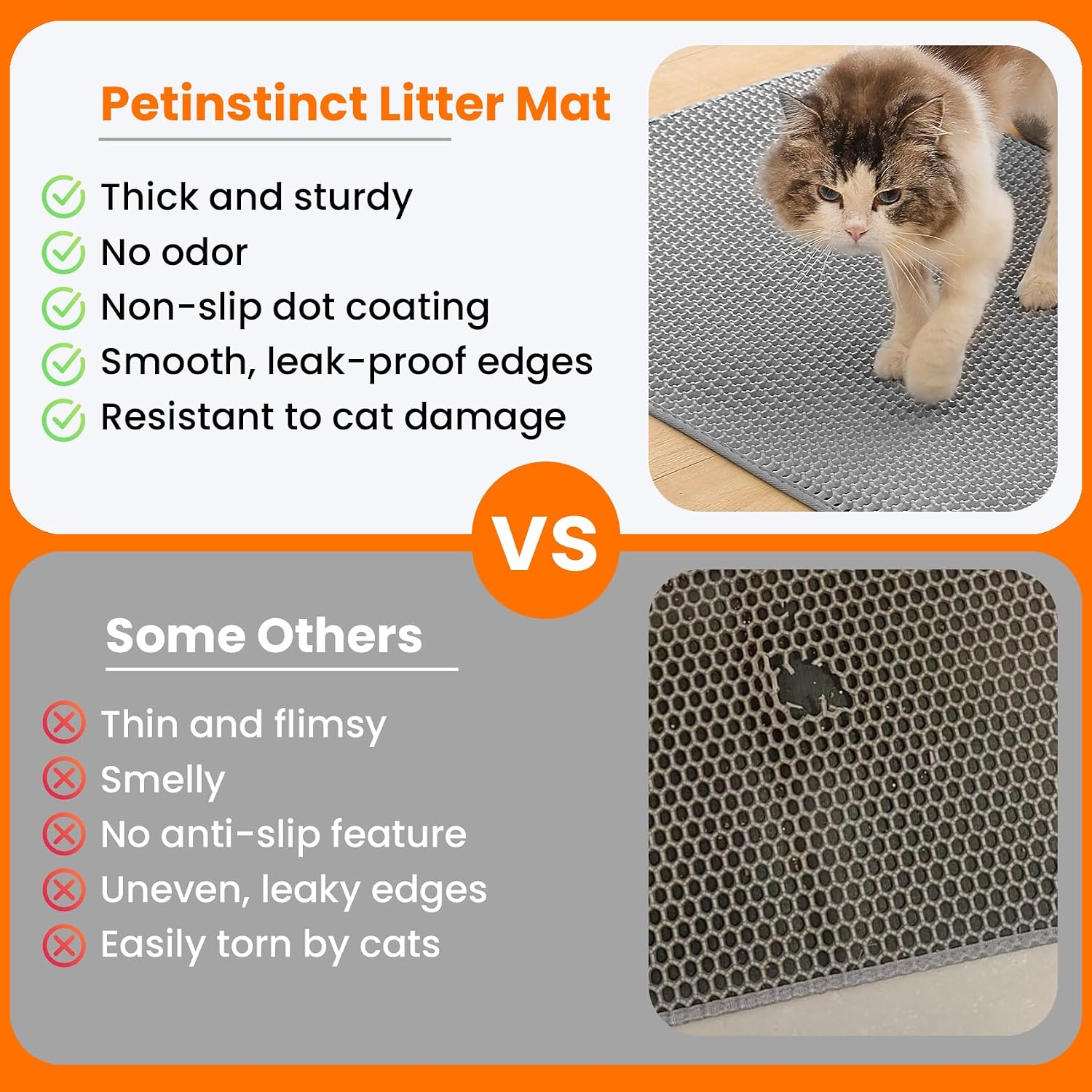 Cat litter mat, double layer honeycomb litter box mat | 24x18", efficient litter trapping, easy to clean, waterproof, non-slip, soft on paws, scratch resistant, gray, large - view 3