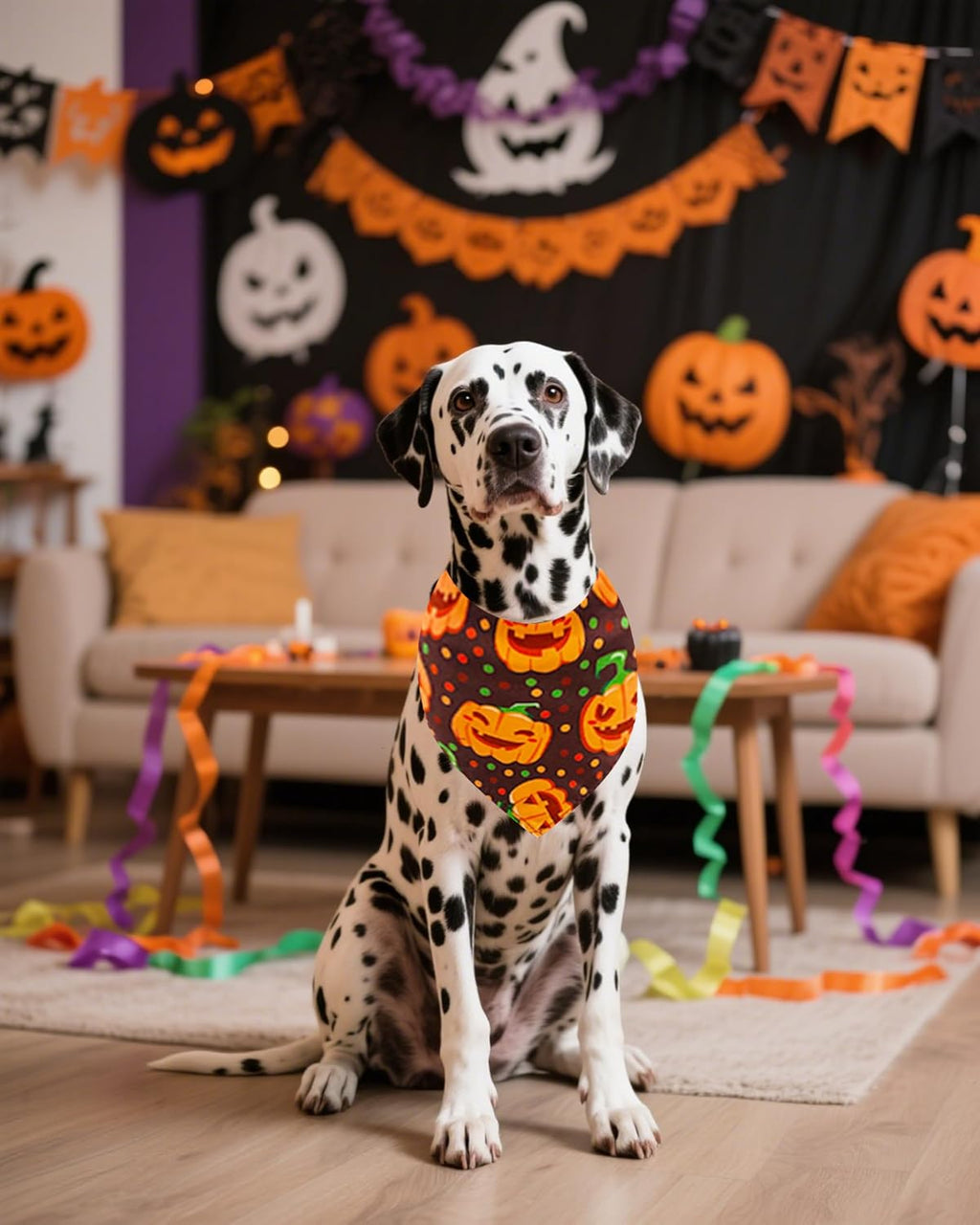 50 Pack Halloween Dog Bandanas Bulk for Large Dogs | Washable triangle bibs scarves,polyester,for medium pets,holiday birthday party grooming accessories - view 8