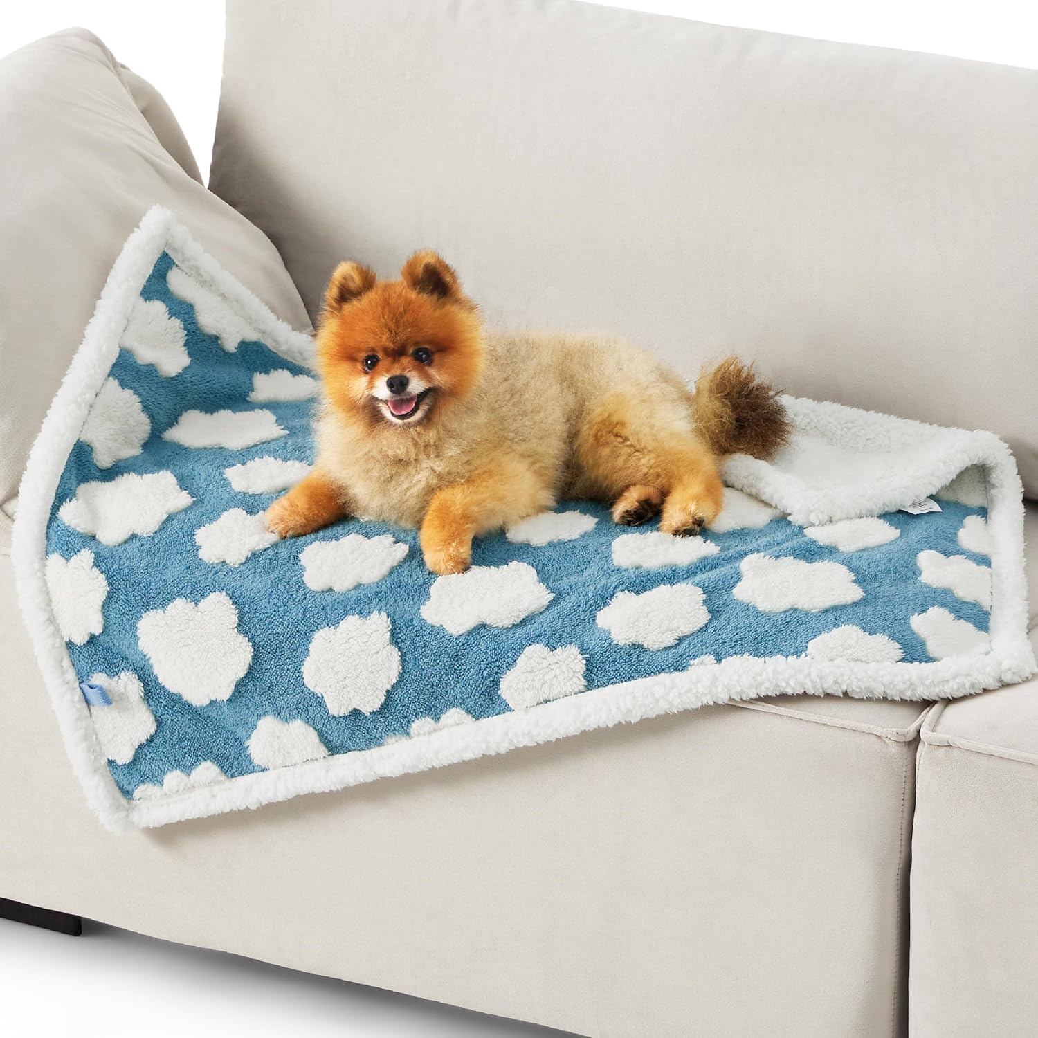 Waterproof Dog Blankets for Small Dogs Cute Cozy 3D Jacquard,25x35 | Puppy Blanket for Cat Aesthetic Gift, Warm Soft Sherpa Throw Washable, Reversible Pet Couch Protector, Clouds Blue - view 2