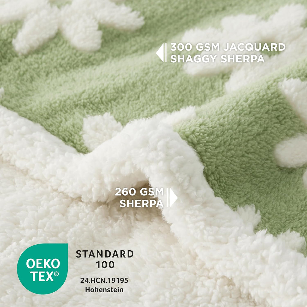 Waterproof Dog Blankets for Small Dogs Cute Cozy 3D Jacquard,25x35 | Puppy Blanket for Cat Aesthetic Gift, Warm Soft Sherpa Throw Washable, Reversible Pet Couch Protector, Flower Garden Green - view 3