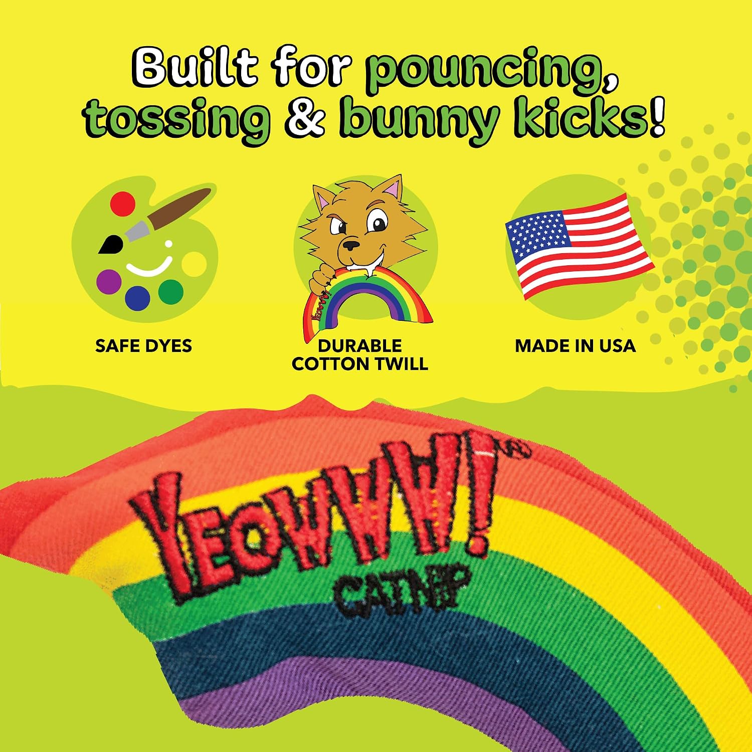 Catnip rainbow toy for cats - colorful arch shape - durable cotton twill - made in the USA - stuffed with organically grown catnip - view 5