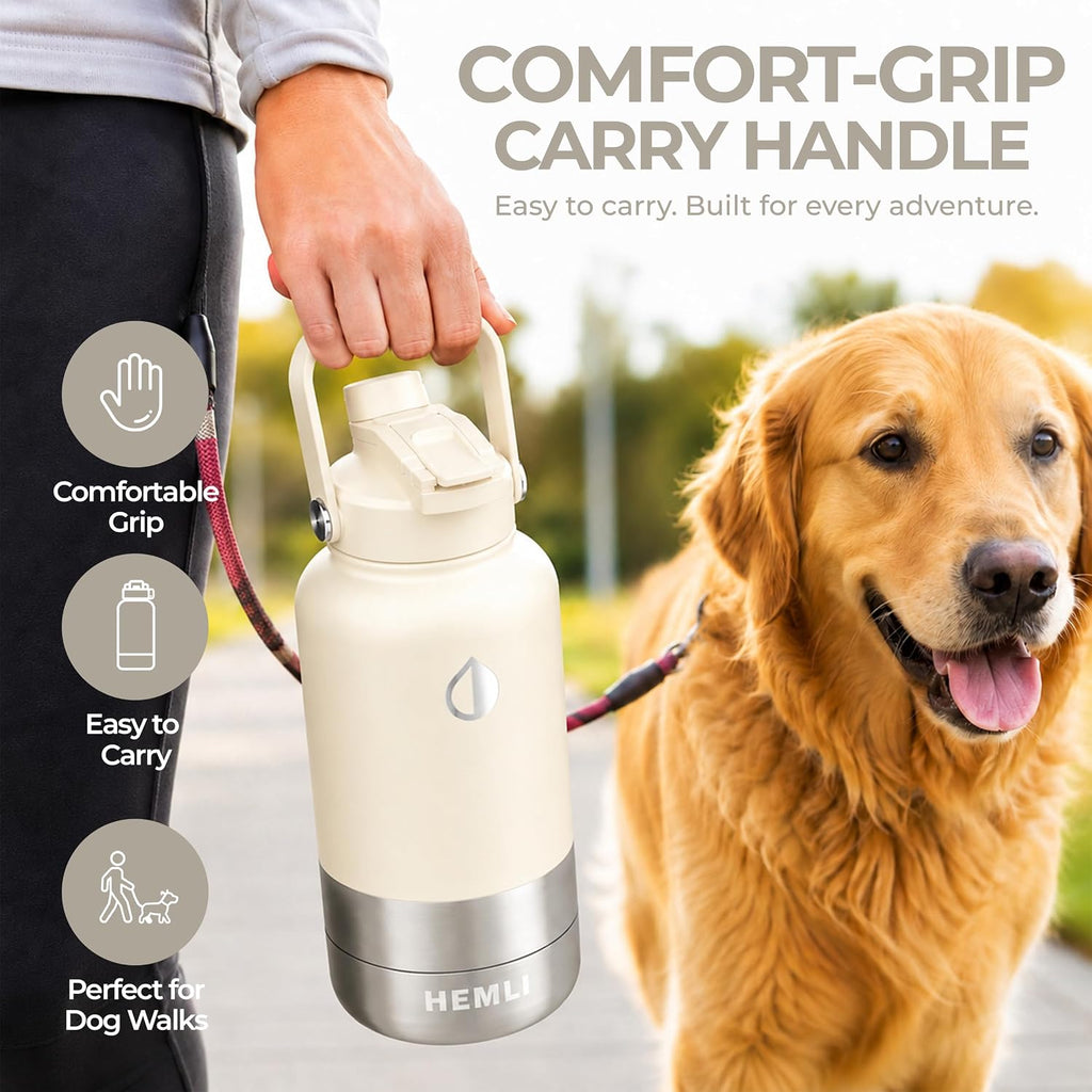 32 oz. dog water bottle, insulated dog travel water bottle, stainless steel pet water bottle dispenser portable food and water bowl for dogs for walking dog canteen travel kit - view 6