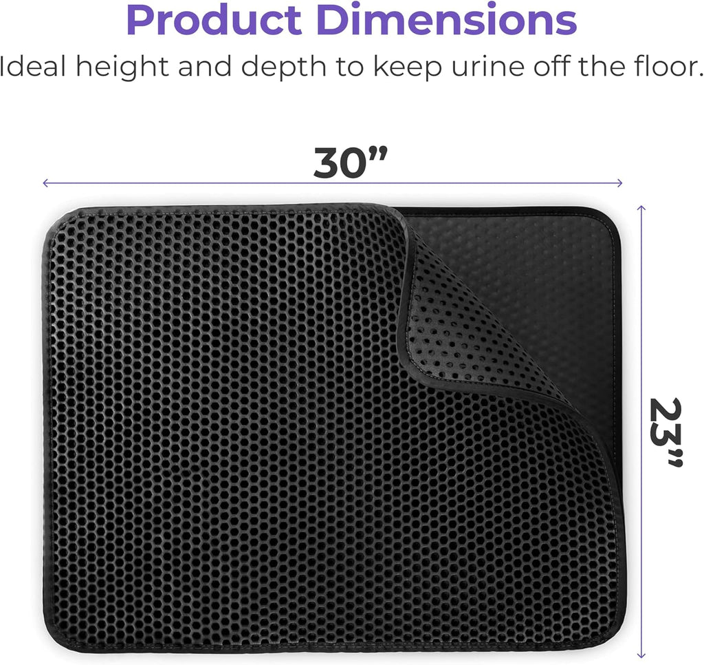 Large Cat Litter Trapper Mat with Exclusive Urine/Waterproof Layer - Cat Litter Mat - Larger Holes with Urine Puppy Pad Option for Messy Cats - Soft on Paws and Light - 30" x 23" (Black Color) | Double layer honeycomb traps scattered litter while the wate - view 3