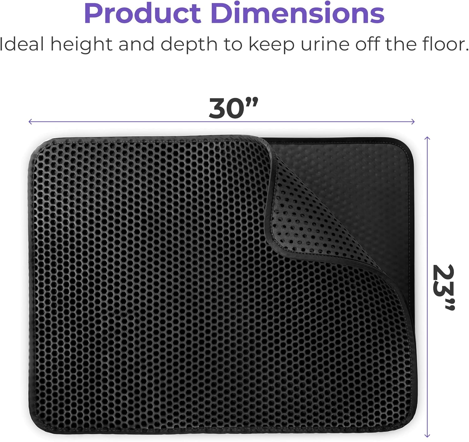 Large Cat Litter Trapper Mat with Exclusive Urine/Waterproof Layer - Cat Litter Mat - Larger Holes with Urine Puppy Pad Option for Messy Cats - Soft on Paws and Light - 30" x 23" (Black Color) | Double layer honeycomb traps scattered litter while the wate - view 3