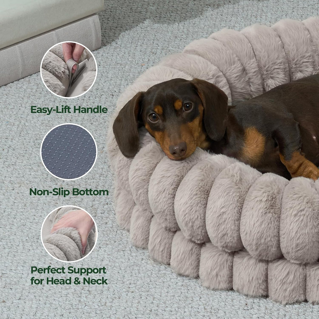 Luxury donut dog bed, 30 inches round dog bed medium size dogs washable, orthopedic calming dogs bed for pets with anti-slip bottom, oatmeal - view 6
