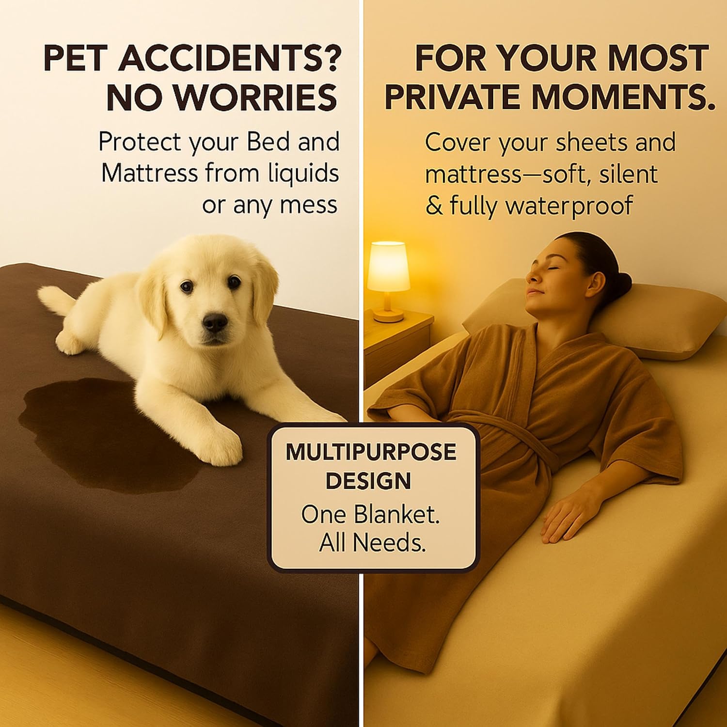 Waterproof blanket for bed or couch – soft and leakproof waterproof throw blanket, water proof & stain resistant easy to clean throw blanket cover for adults or pets, reversible brown 60"x80" | high-density heavy-duty material - ultra-soft & durable soft - view 3