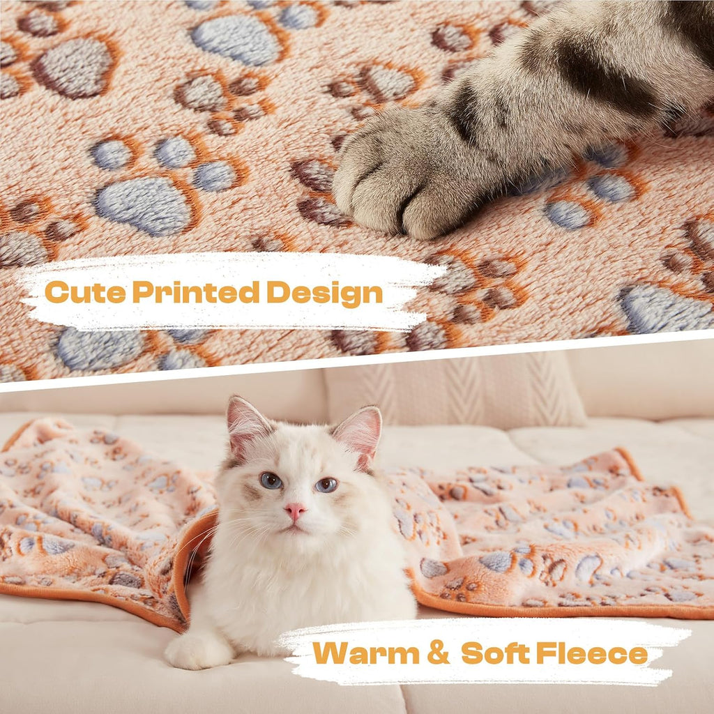 Dog blanket 3 pack, soft cozy fleece throw for puppy cat, 23"x16" | fuzzy flannel small pet blanket washable, cute paw print for crate car bed. Puppy essential, cat stuff gifts, small - view 2