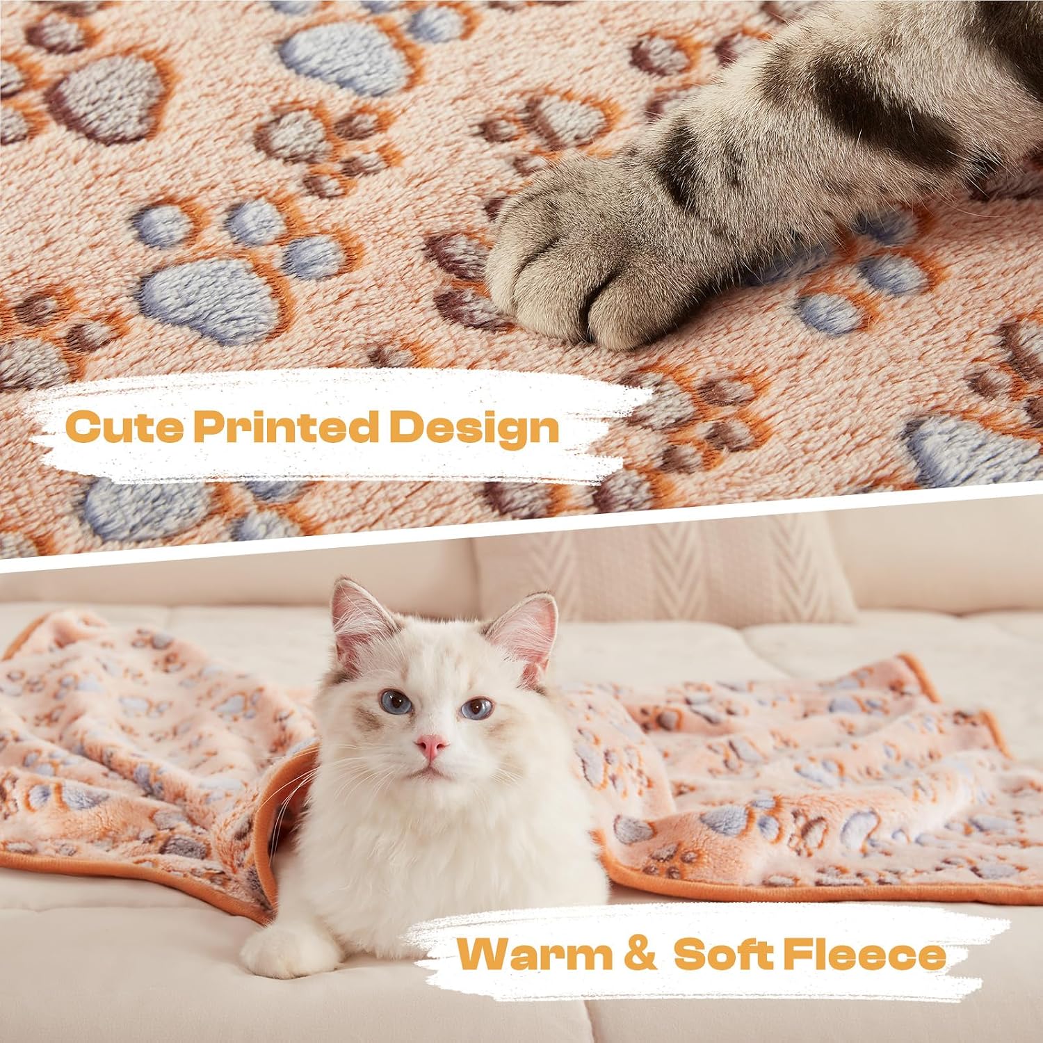 Dog blanket 3 pack, soft cozy fleece throw for puppy cat, 23"x16" | fuzzy flannel small pet blanket washable, cute paw print for crate car bed. Puppy essential, cat stuff gifts, small - view 2