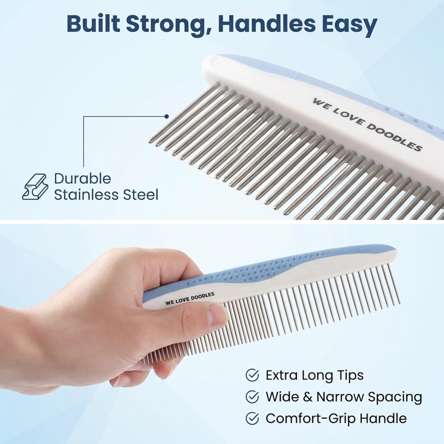 Metal Comb for Dogs, Dog Grooming Detangler Combs For Matted Hair, 2 Pack | Best Comb for Golden Doodles & Poodles, For Dematting & Detangling Pets And Cats, Fine Tooth Stainless Steel Greyhound Comb - view 4