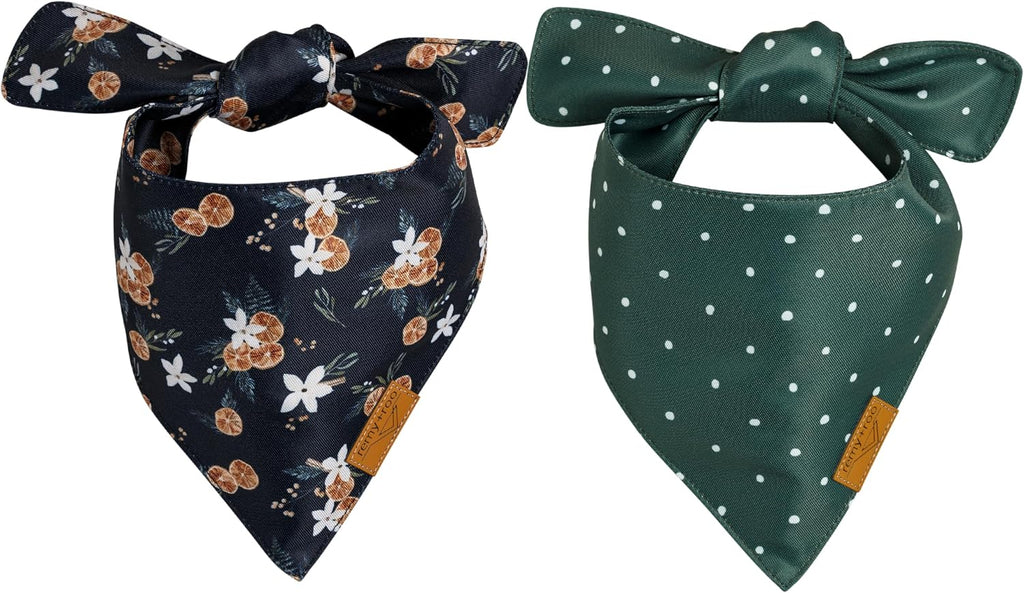 Clementine Dog Bandanas Large - 2 Pack - Floral | Summer Collection | Premium Polyester Fabric | Adjustable Patented Fit | Large 2 Pack