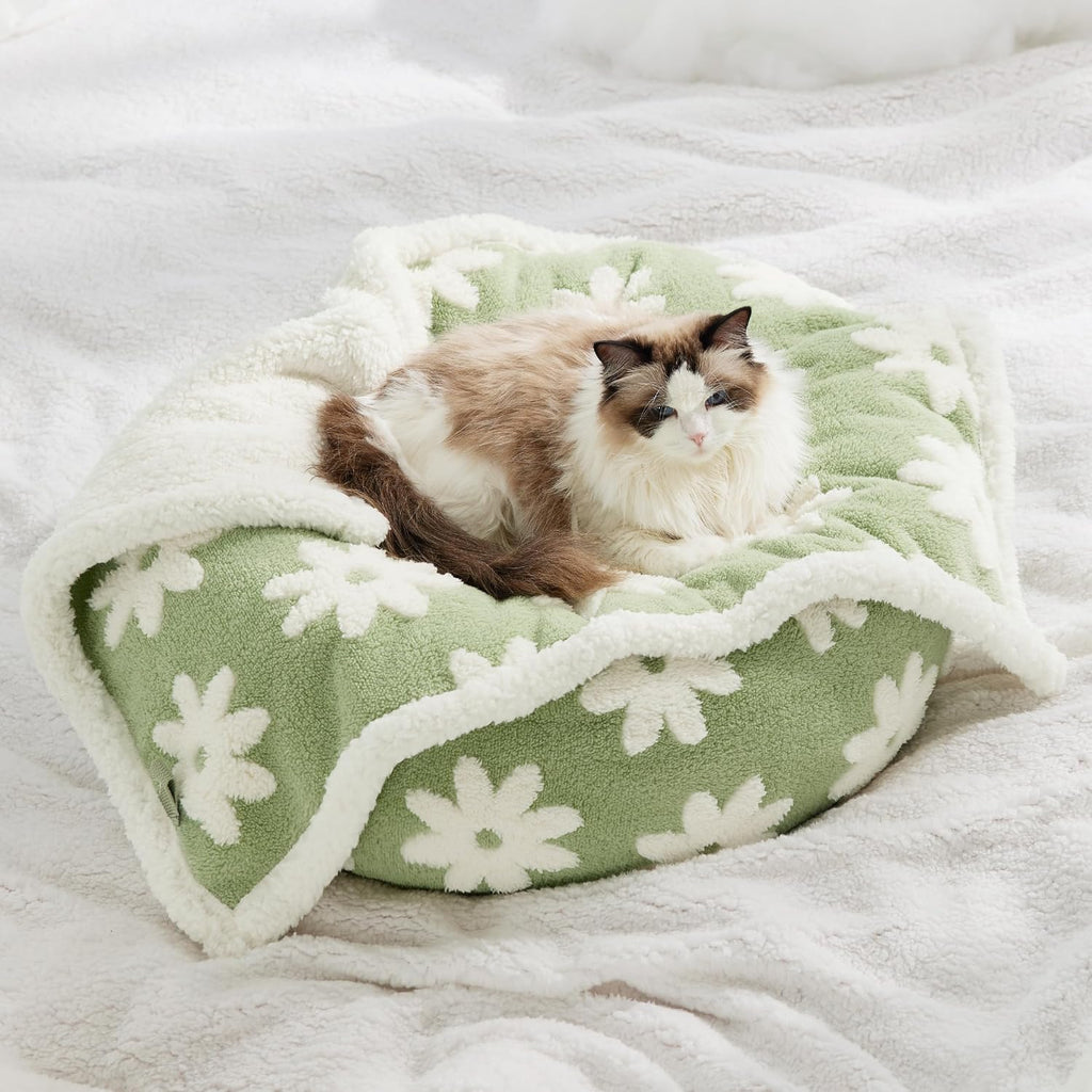 Waterproof Dog Blankets for Small Dogs Cute Cozy 3D Jacquard,25x35 | Puppy Blanket for Cat Aesthetic Gift, Warm Soft Sherpa Throw Washable, Reversible Pet Couch Protector, Flower Garden Green - view 7