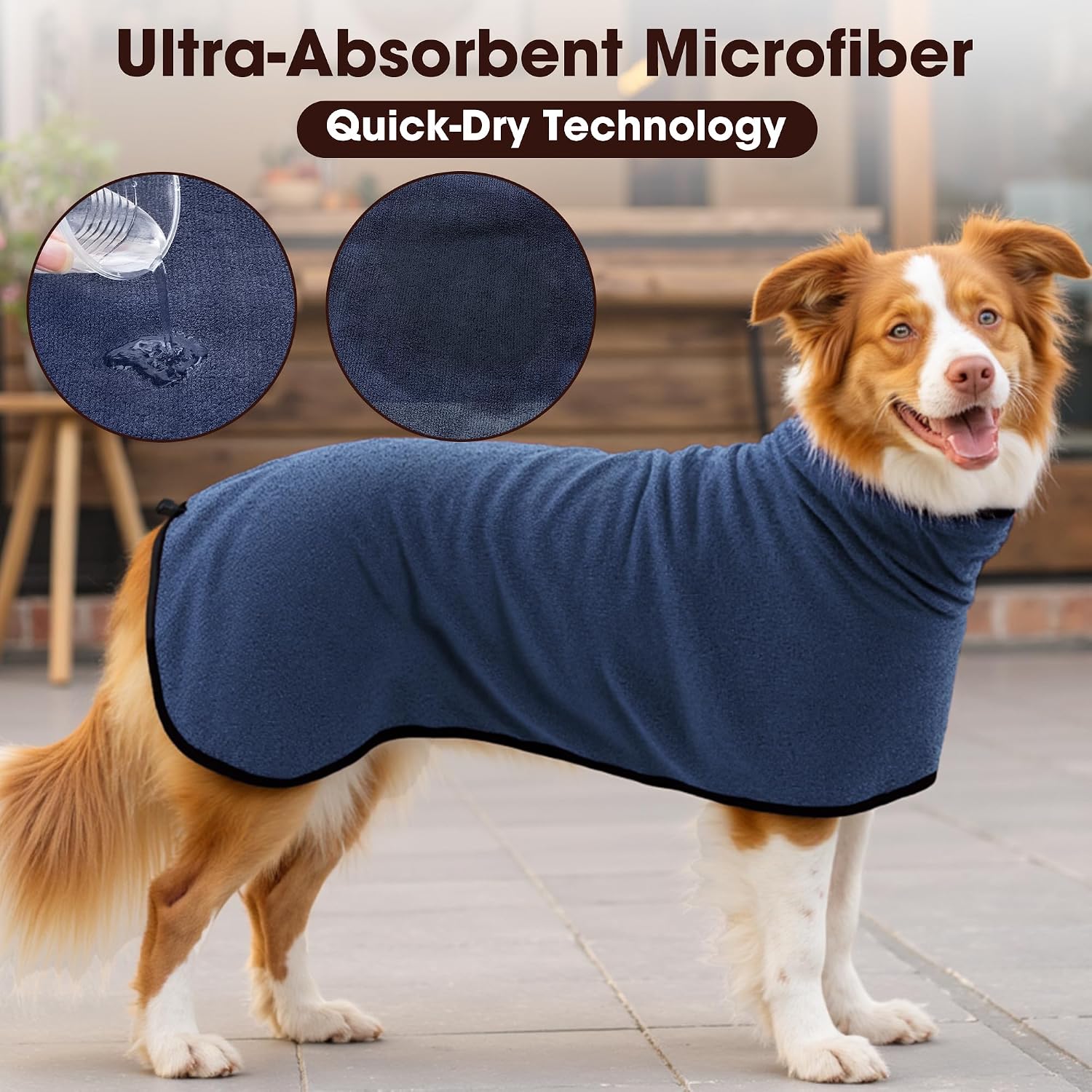 Microfiber dog bathrobe, super absorbent dog drying coat | fast drying towel wrap, adjustable bath robe for small, medium & large dogs - view 4