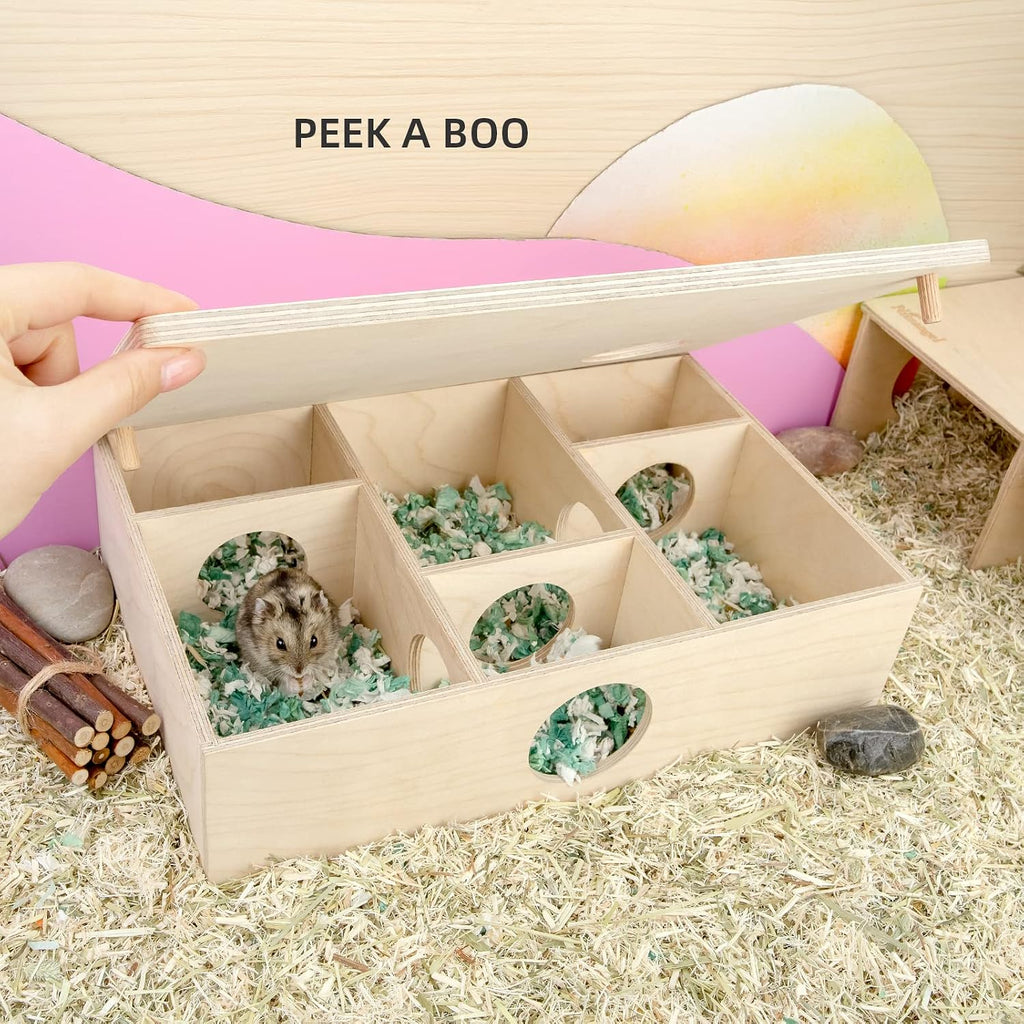 Multi-Chamber Hamster House Maze: 2 Entrance 6 Rooms Maze Habitat | No-Disturb Removable Lid - Encourage Pets Hide and Explore Freely Hideout & Tunnel Maze Toys for Hamster Gerbils Mice Lemming - view 4