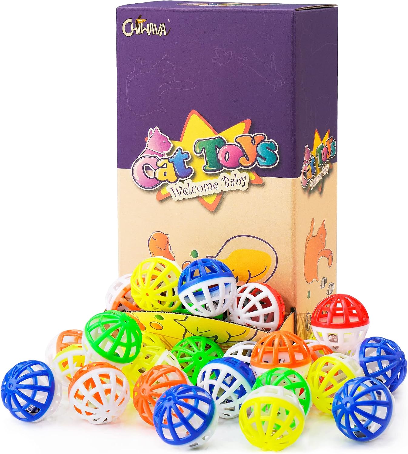 45PCS 1.6'' Cat Toy Ball with Bell Plastic Lattice Jingle Balls | Kitten Chases Pounce Rattle Toys, Assorted Color, Lightweight Interactive Indoor Exercise Play for Cats - view 2