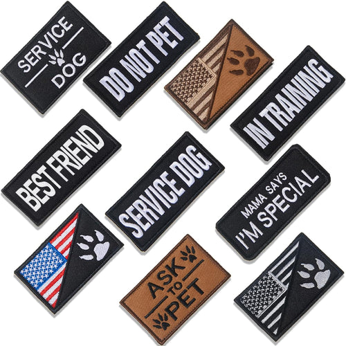 10 pieces service dog patches ask to do not pet patch vest removable tactical pet in training hook and loop harness American flag patch set (delicate style)
