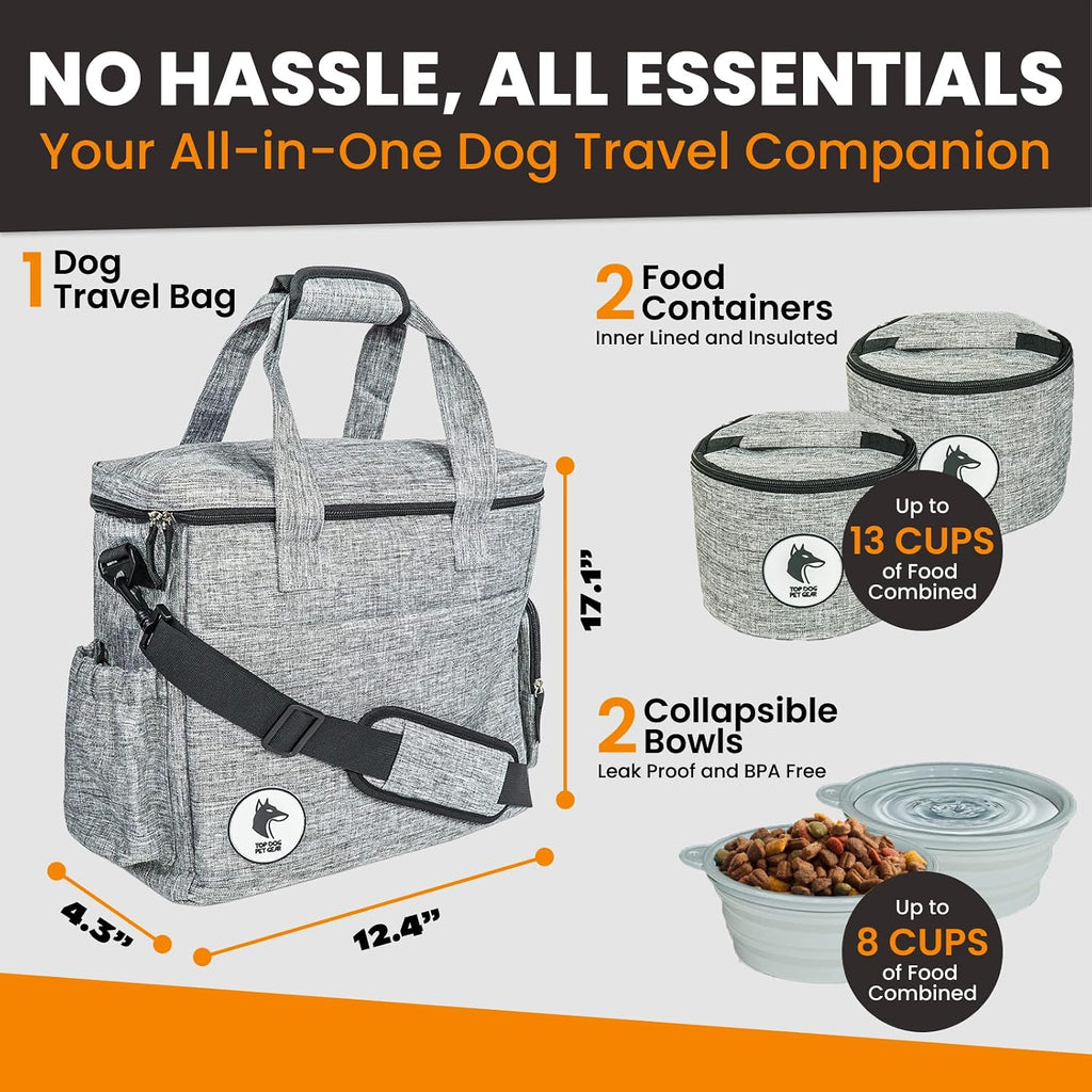 Dog travel bag for supplies - airline approved pet backpack organizer | pet supply organizer with collapsible bowls, food containers, luggage sleeve - camping gear, road trip essentials - view 2