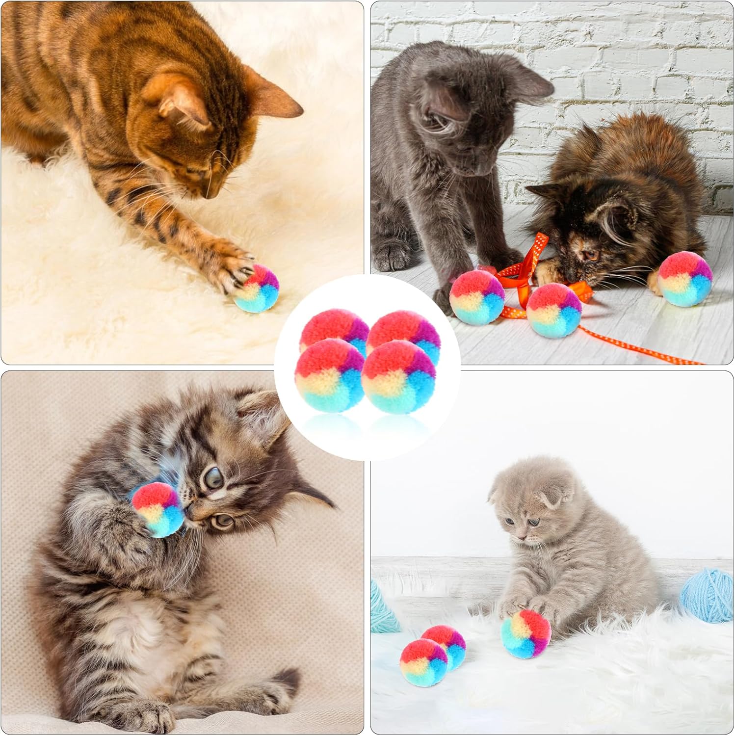 30 Pcs Soft Plush Cat Ball 1.2-inch Rainbow Cat Toy Balls Fuzzy Kitty Balls Kitten Puff Balls Colorful Cat Pom Pom Balls for Cat Kitten Pet Playing Exercising - view 2