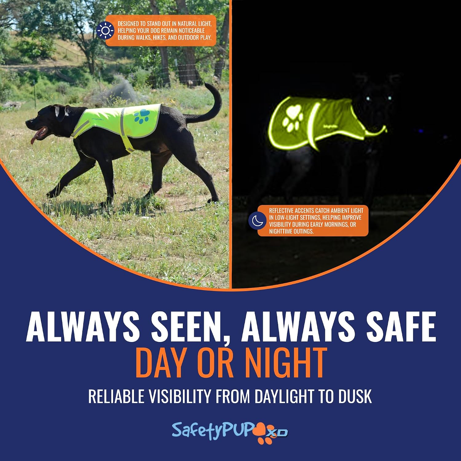 Reflective dog vest, hi vis safety gear for low-light morning & night walks | dog safety vest brings peace of mind. Waterproof, fluorescent visibility jacket protects your pet on trails & near traffic - view 5