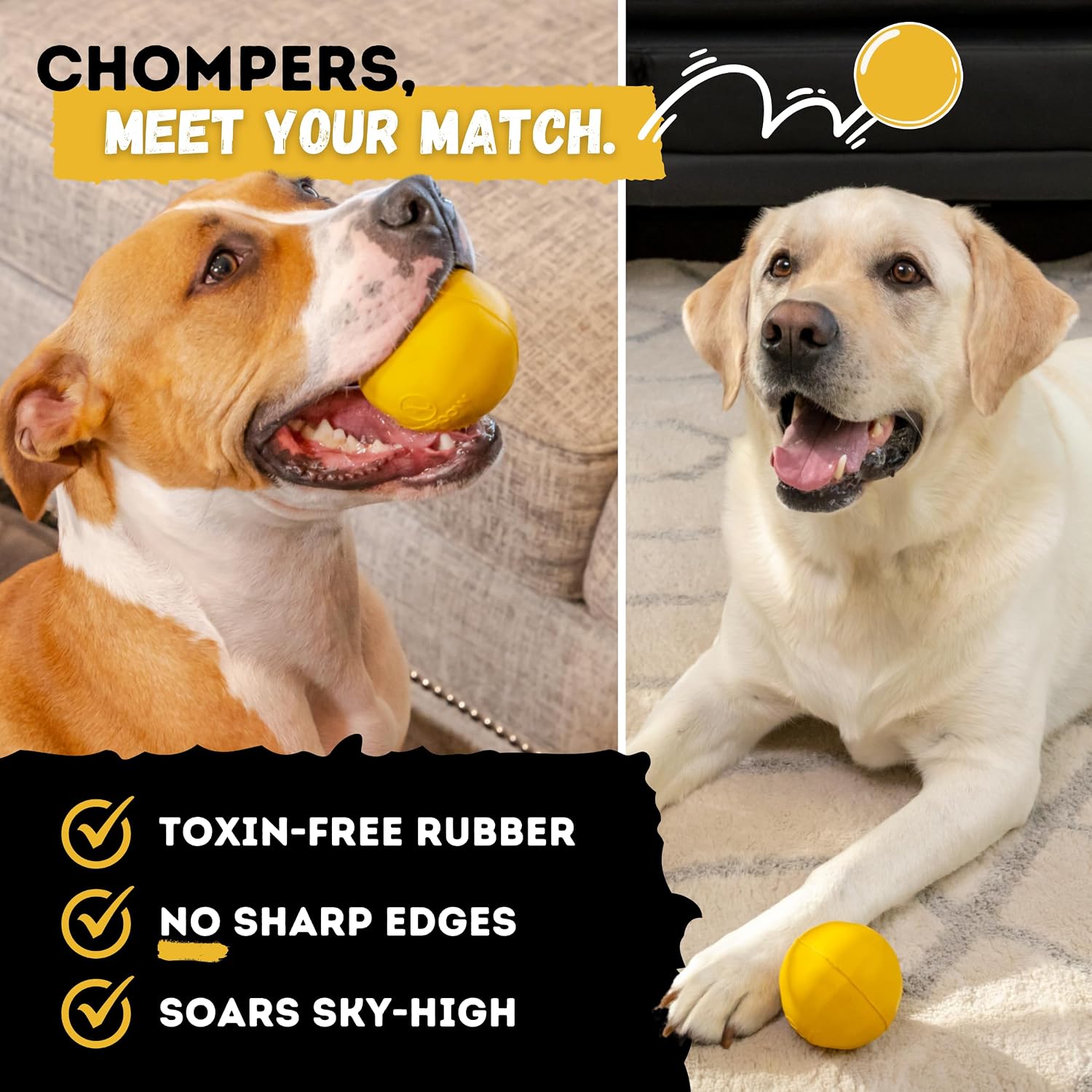 Super durable dog ball - tough, strong chew & fetch toy for power, extreme, aggressive chewers - heavy duty natural rubber - medium/large dogs - view 4