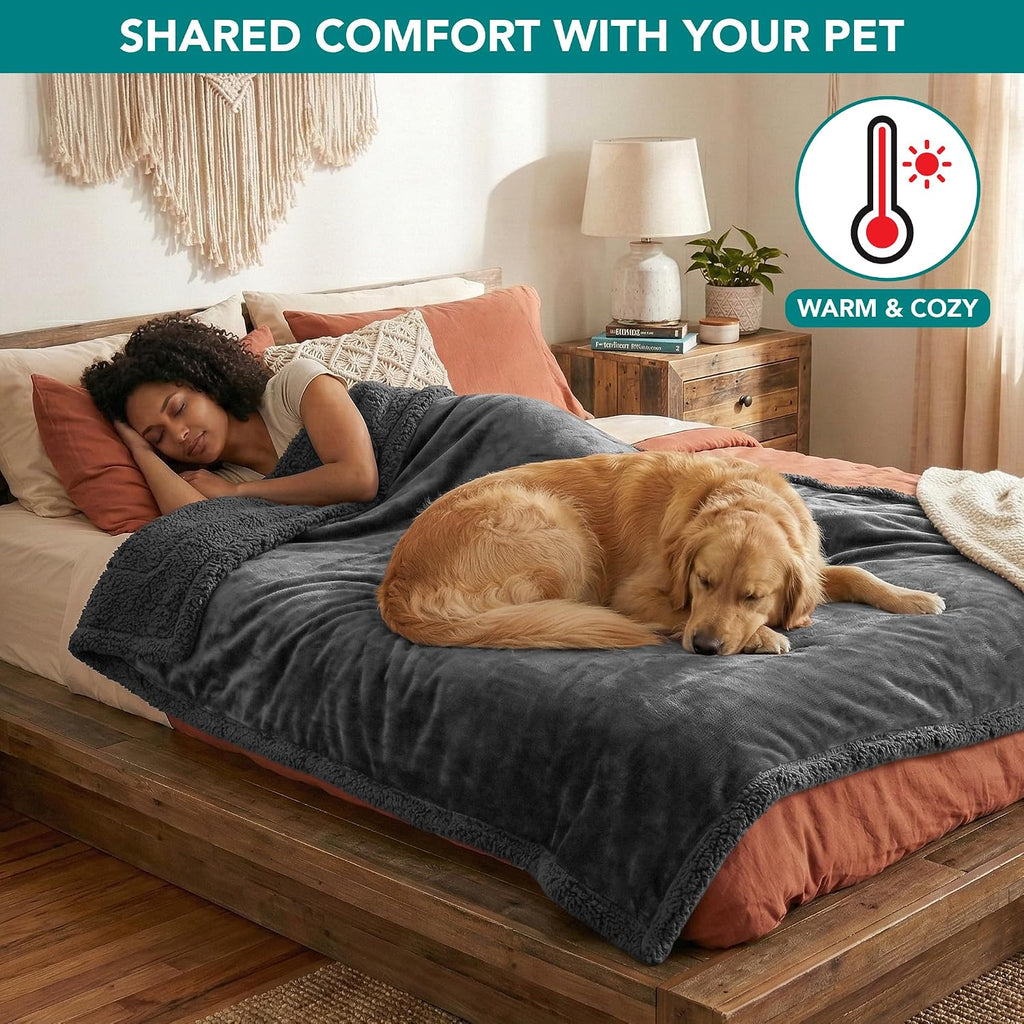 Waterproof Dog Blanket for Couch, Extra Large 80x60, Pee Proof Sherpa Fleece Reversible Pet Throw, Furniture Protector for Bed Sofa Crate Kennel, Soft Washable Cover for Dog Cat, Grey Sherpa - view 4