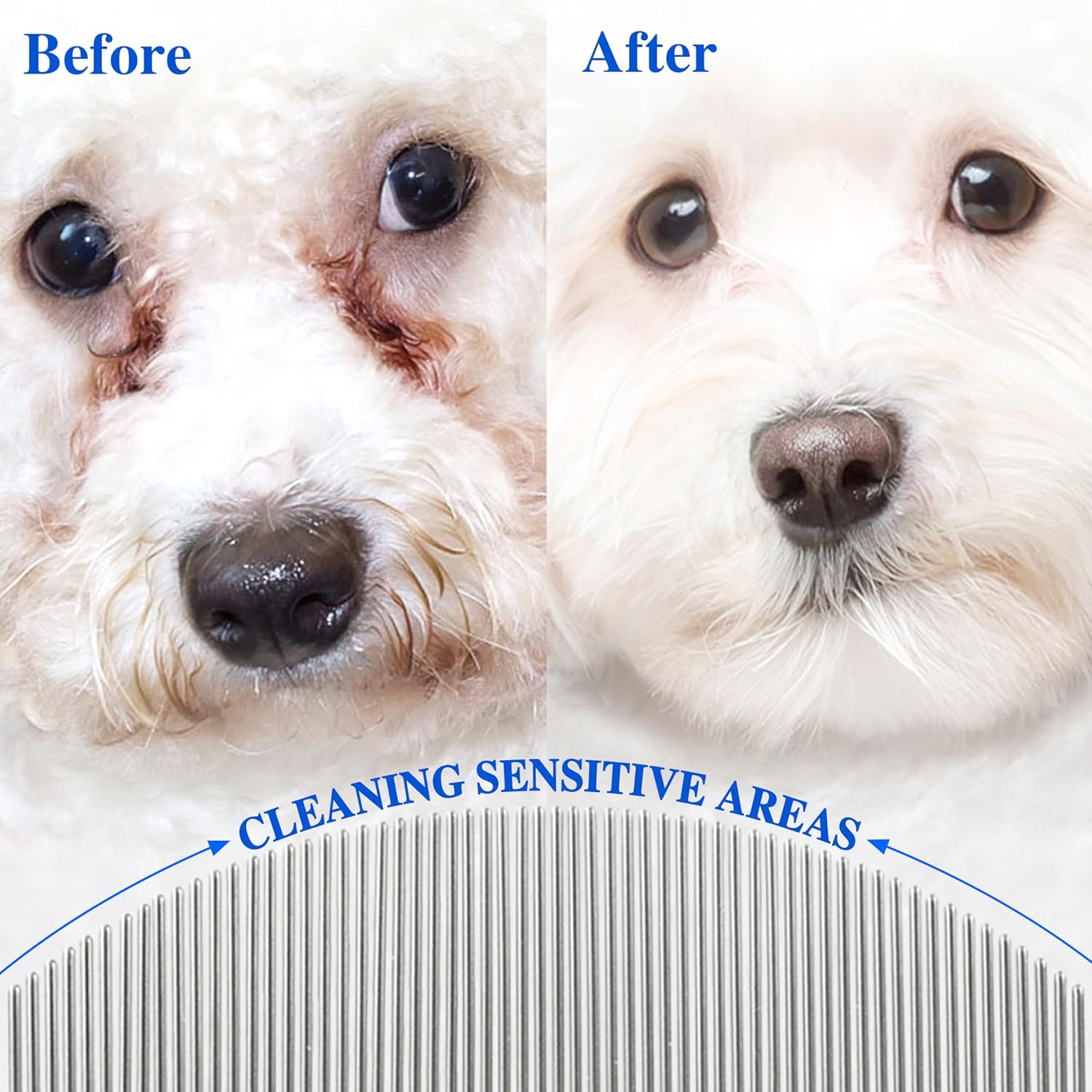 2 Pack Professional Eye Comb For Pets,Stainless Steel Tear Stain Remover,Flea Lice Comb,For Cats & Dogs,Gentle Round-Head Grooming Tool,Precisely Removes Stains, Dirt And Debris From The Eye Area - view 4
