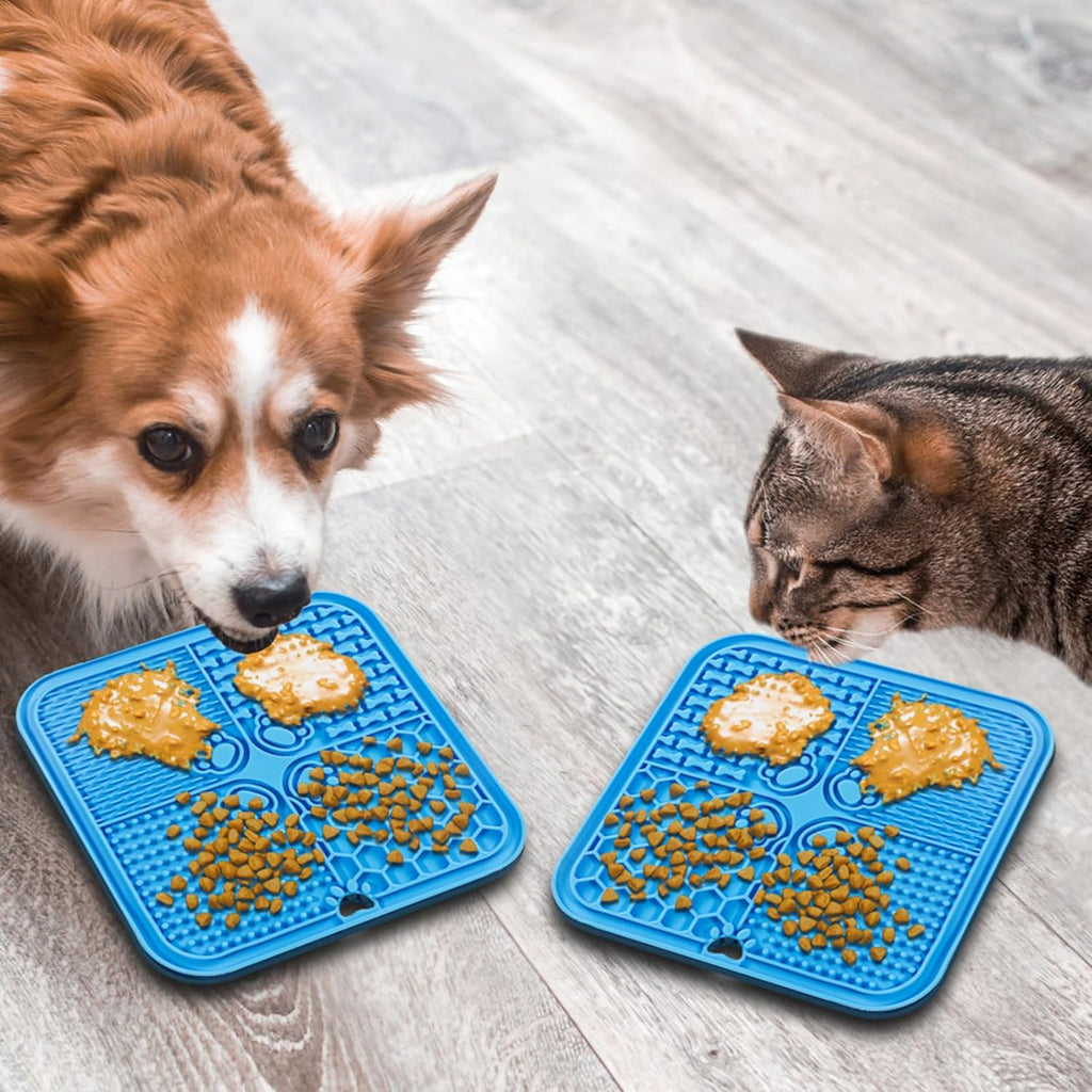 Lick Mat for Dogs, Slow Feeder with Suction Cups for Dog Anxiety Relief | Dog Lick Mat and Pet Food Mats, Pet Enrichment Toys for Bathing Station and Cat Grooming Blue & Orange - view 6