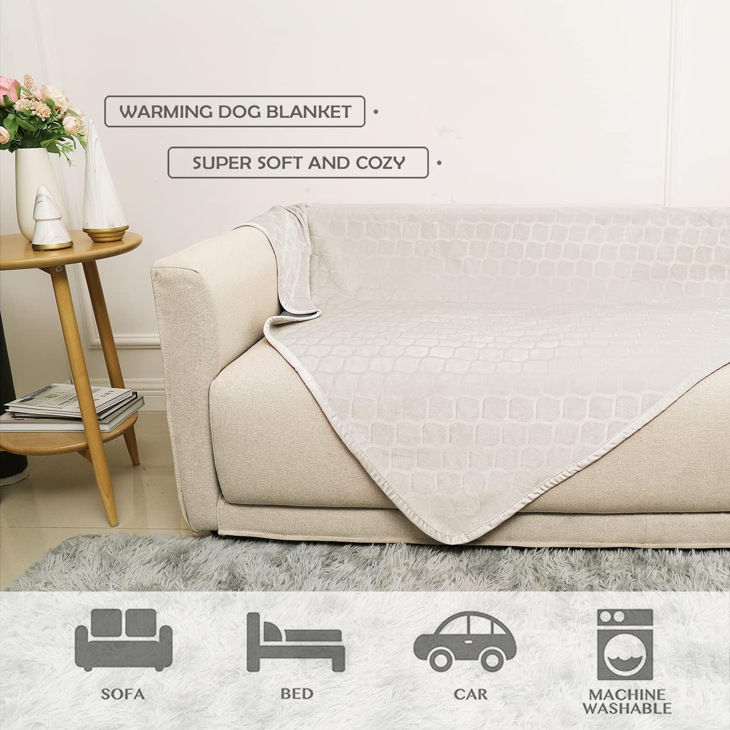 Waterproof Dog Blanket Bed Cover Dog Crystal Velvet Moroccan Fuzzy Cozy Plush Pet Blanket Throw Blanket for Couch Sofa(40 * 60 inch, Cream+Beige) - view 5
