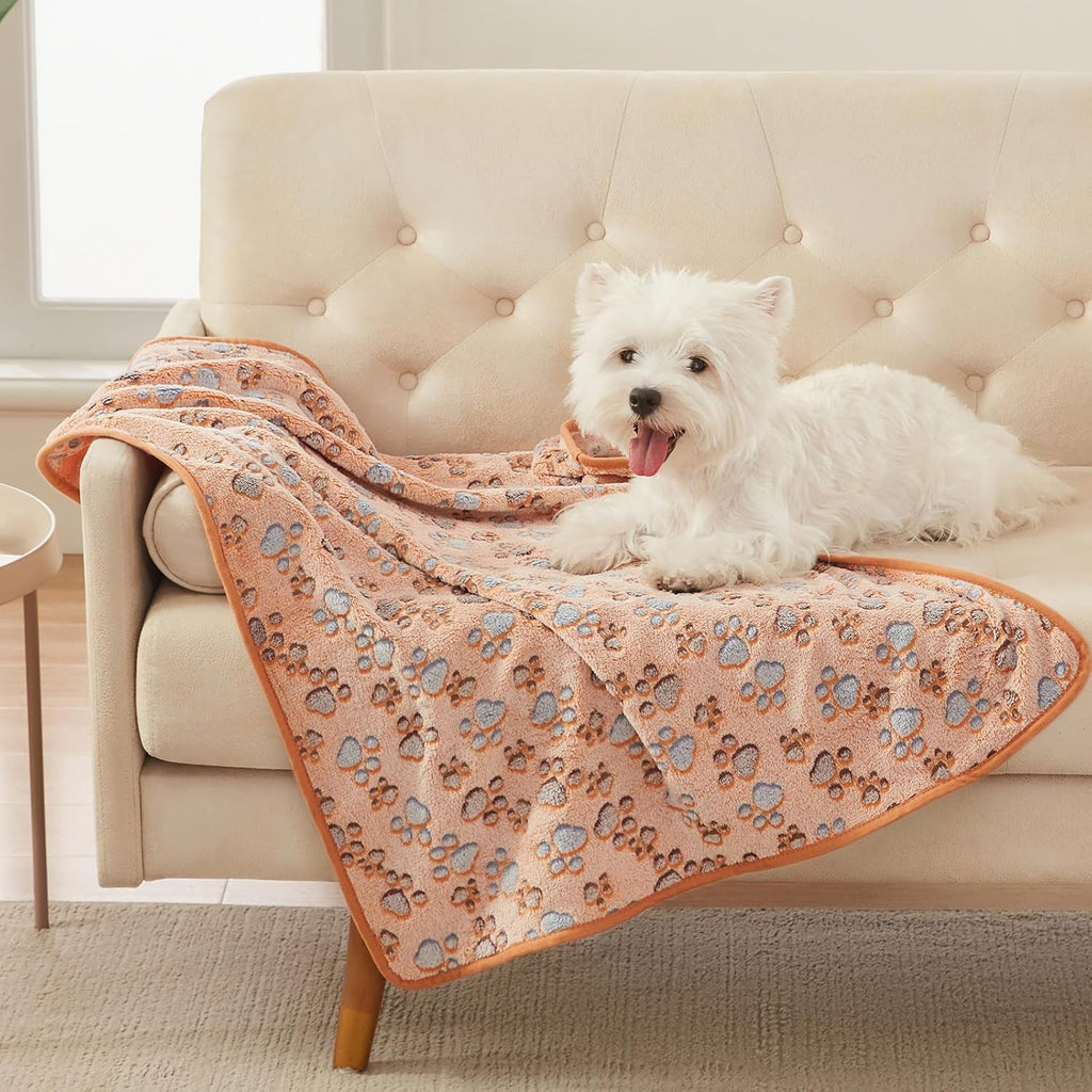 Dog blanket 3 pack, soft cozy fleece throw for puppy cat, 23"x16" | fuzzy flannel small pet blanket washable, cute paw print for crate car bed. Puppy essential, cat stuff gifts, small - view 3
