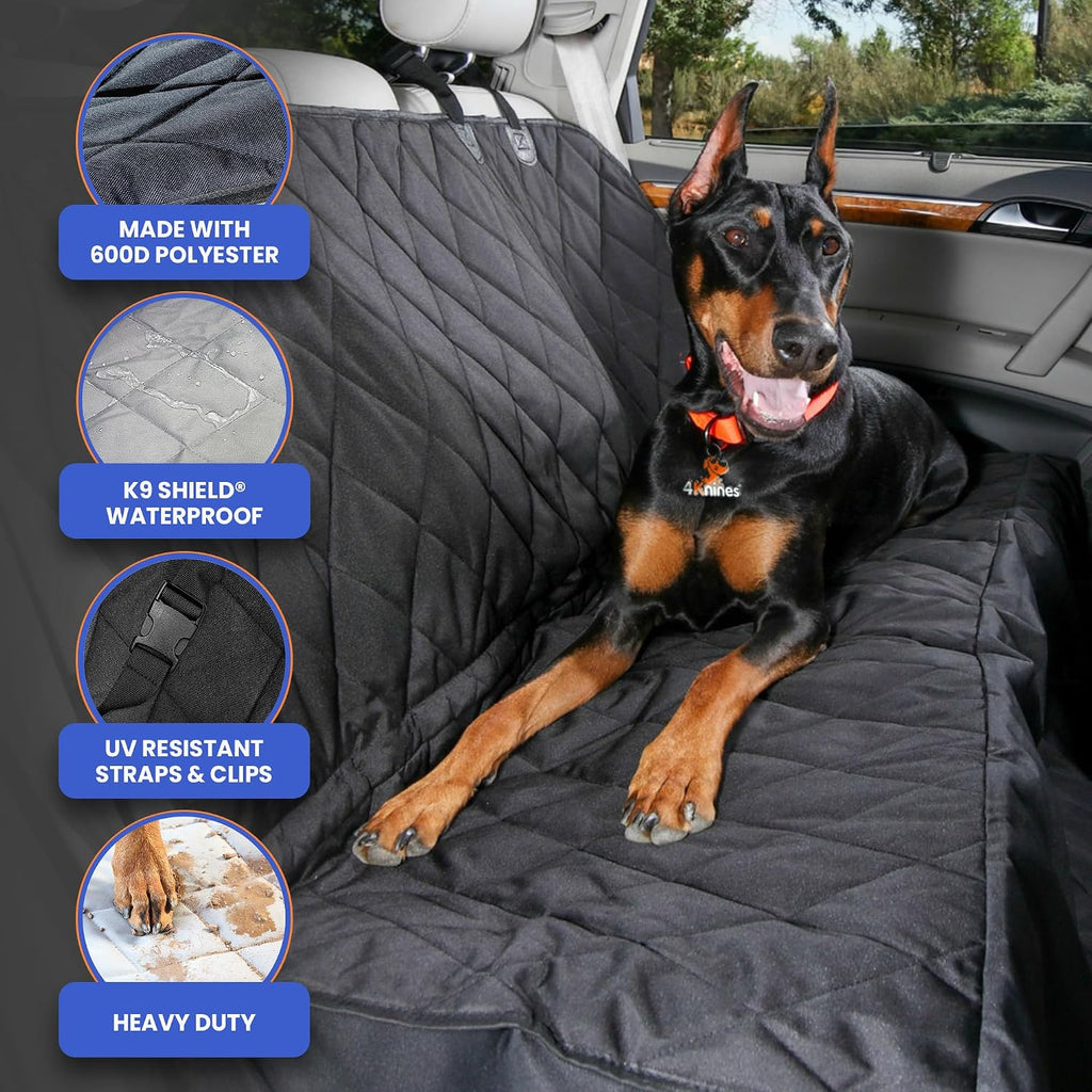 Heavy-Duty Rear Seat Cover for Dogs - Hammock, Black Reg | K9-Shield waterproof layer, non-slip backing, quick-release clips for easy install and cleanup. Machine washable. - view 4