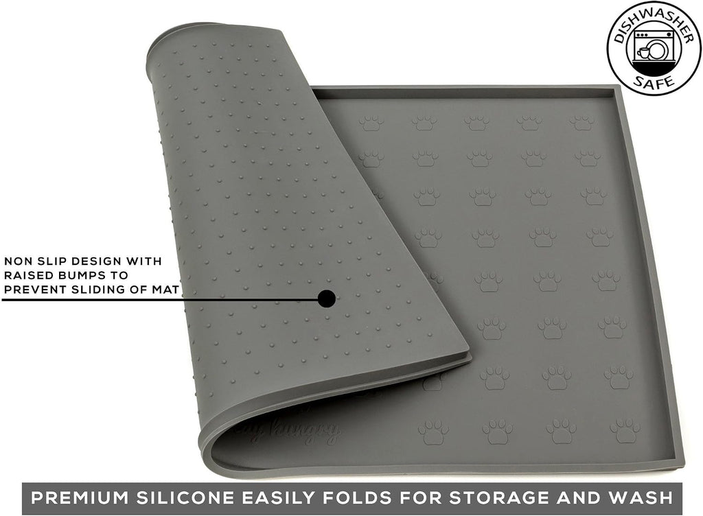 Food Mat Feeding Tray - Non-Slip, Anti-Spill, Raised Dog Food Mat, Easy Clean Waterproof - Premium Quality Silicone - Perfect for Dog Bowl Mat and Cat Feeding Mat Tray, 24" x 16" (Grey) - view 2