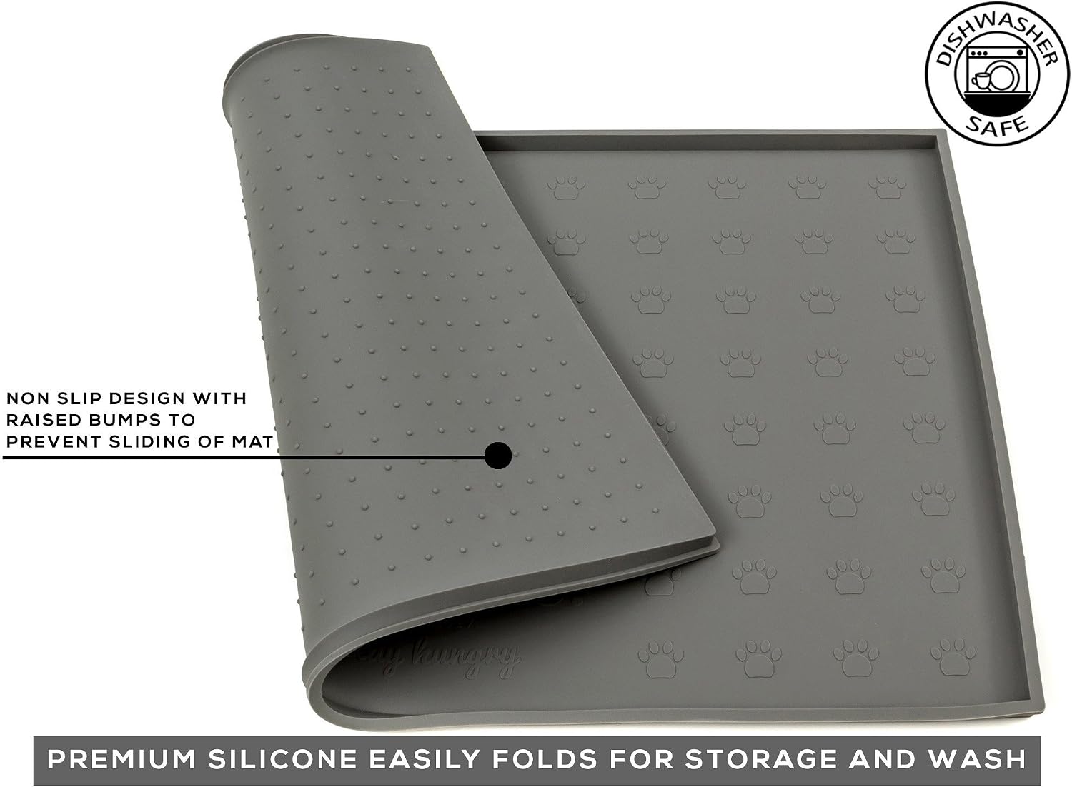 Food Mat Feeding Tray - Non-Slip, Anti-Spill, Raised Dog Food Mat, Easy Clean Waterproof - Premium Quality Silicone - Perfect for Dog Bowl Mat and Cat Feeding Mat Tray, 24" x 16" (Grey) - view 2