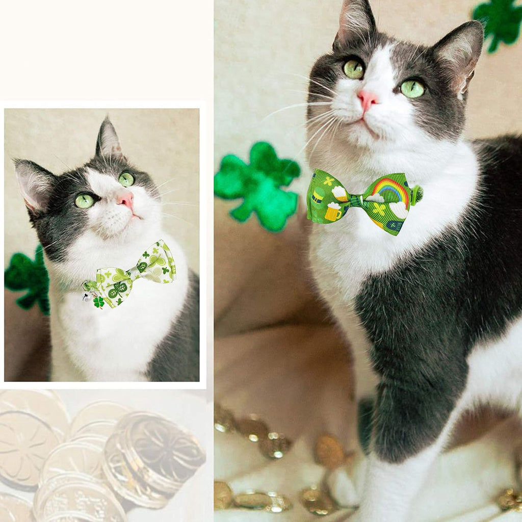 2 pack St. Patrick's cat collar with bow tie and bell, kitty kitten breakaway lucky Irish shamrock collar for girls and boys male female cats (the lucky one) - view 6