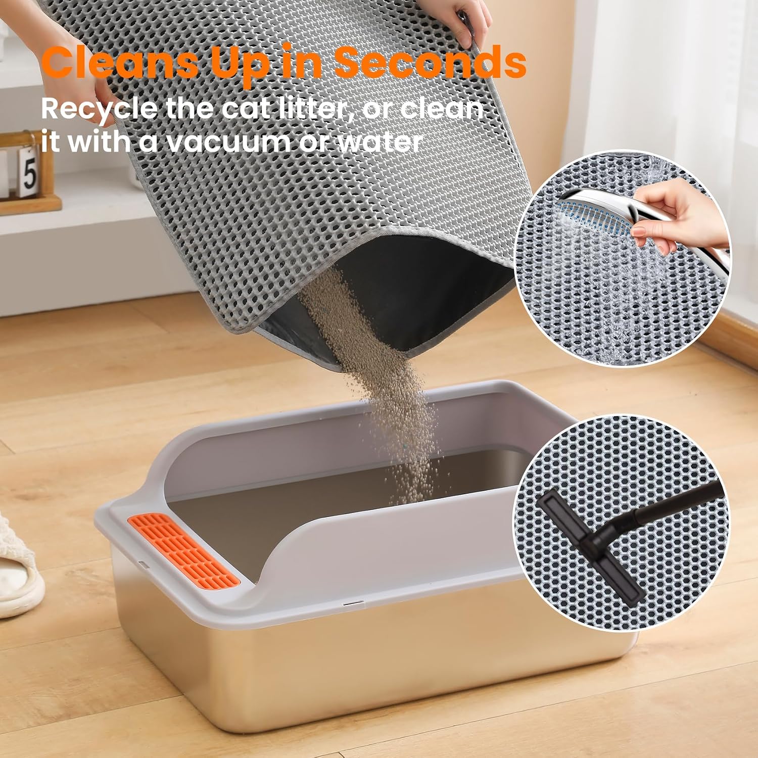 Cat litter mat, double layer honeycomb litter box mat | 24x18", efficient litter trapping, easy to clean, waterproof, non-slip, soft on paws, scratch resistant, gray, large - view 5