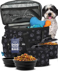 Dog travel bag for supplies with travel bowls | 2 BPA-free collapsible bowls, 2 pet food containers, TSA-ready, road trips, camping, weekend getaways, paw print