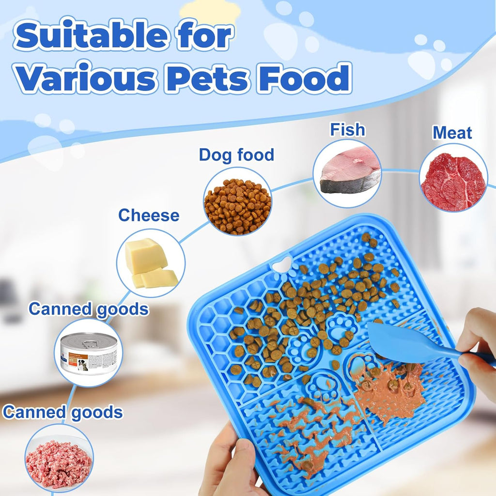Lick Mat for Dogs, Slow Feeder with Suction Cups for Dog Anxiety Relief | Dog Lick Mat and Pet Food Mats, Pet Enrichment Toys for Bathing Station and Cat Grooming Blue & Orange - view 5