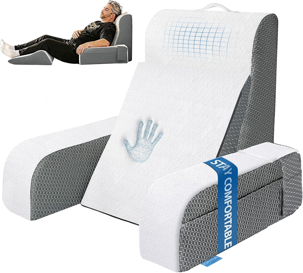 Reading Pillow, Gel Memory Foam Back Rest Pillow, 19", Ivory | 3 Storage Pockets, Dual-Use Back Leg Support Pillow, Detachable Armrests, Ideal for Reading, Gaming, Working on Bed & Couch - view 4