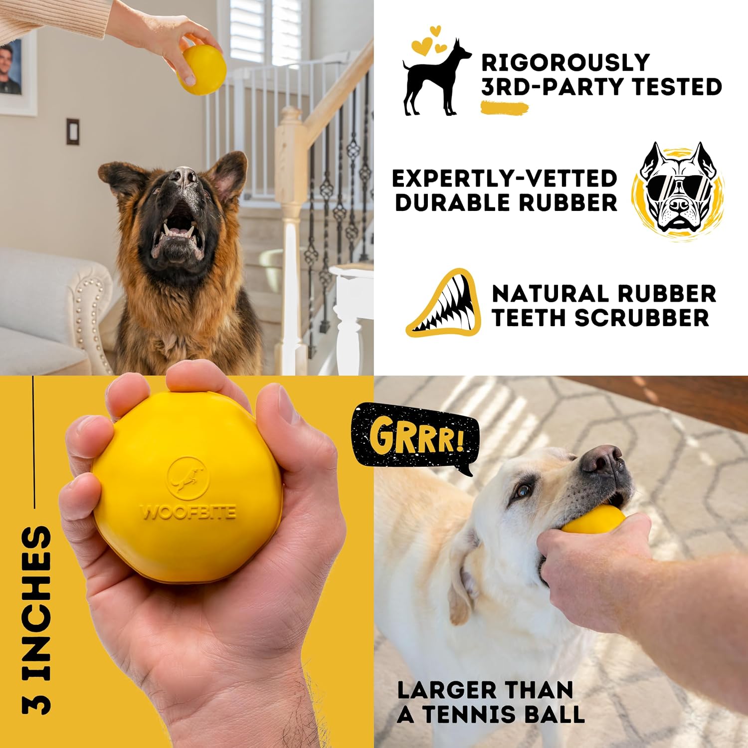 Super durable dog ball - tough, strong chew & fetch toy for power, extreme, aggressive chewers - heavy duty natural rubber - medium/large dogs - view 5