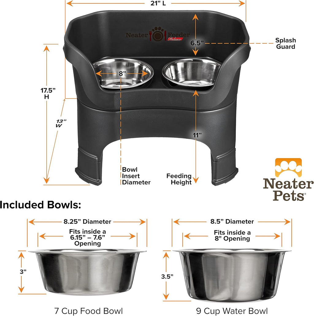 Mess-proof elevated dog bowls for large dogs (40+ lbs), 2 height adjustable (14.5" & 17.5") no-spill raised dog bowl stand, stainless steel food bowl set, made in USA, black - view 8