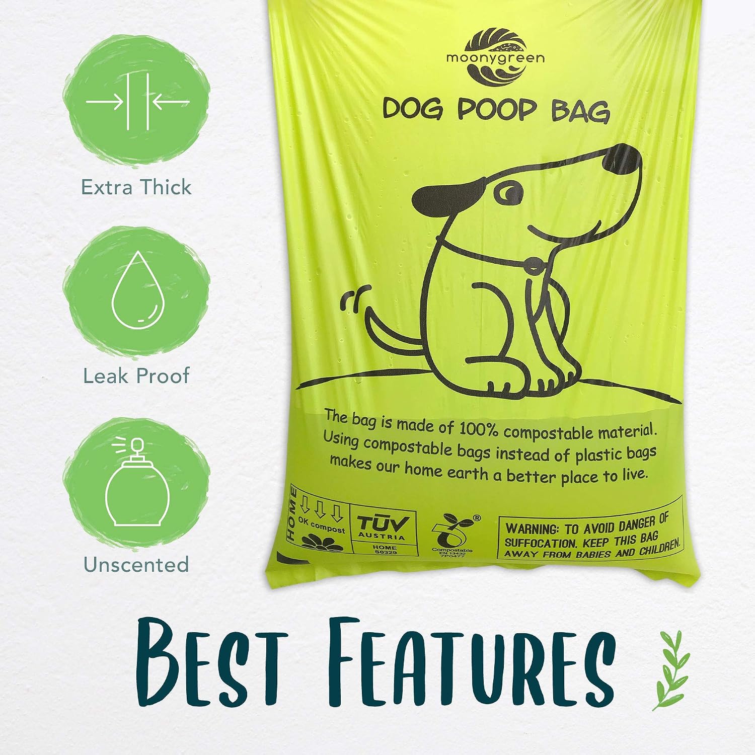 Dog poop bag, compostable doggie poop bags refills, eco-friendly pet waste bags, vegetable-based unscented, compostable, extra thick, leak proof, size 9 x 13 inches, 120 count - view 4