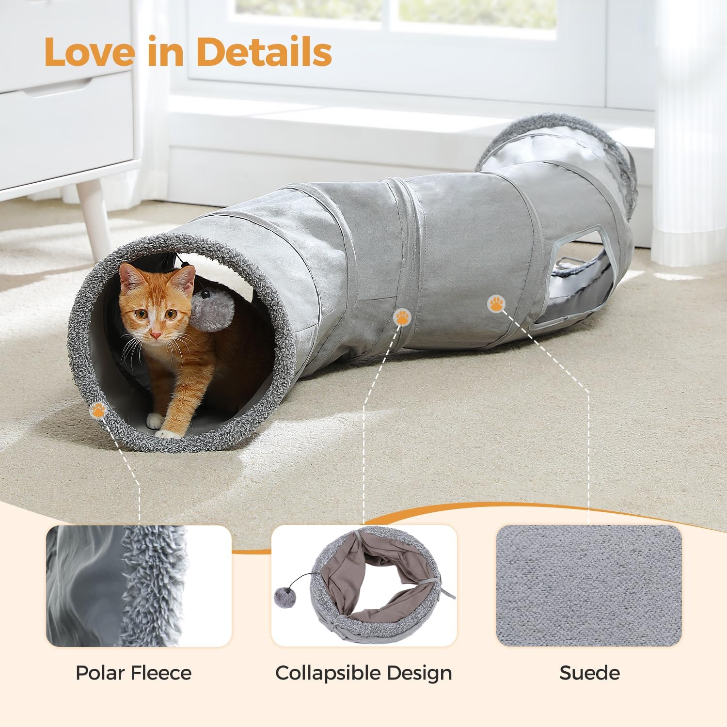 Cat Tunnel S Shape Cat Tunnels for Large & Indoor Cats 51”Long | Durable, Spacious 10.5" Cat Tube with Peepholes & Dangling Ball Toy, Connected to Play Tunnels, Collapsible for easy storage - view 5