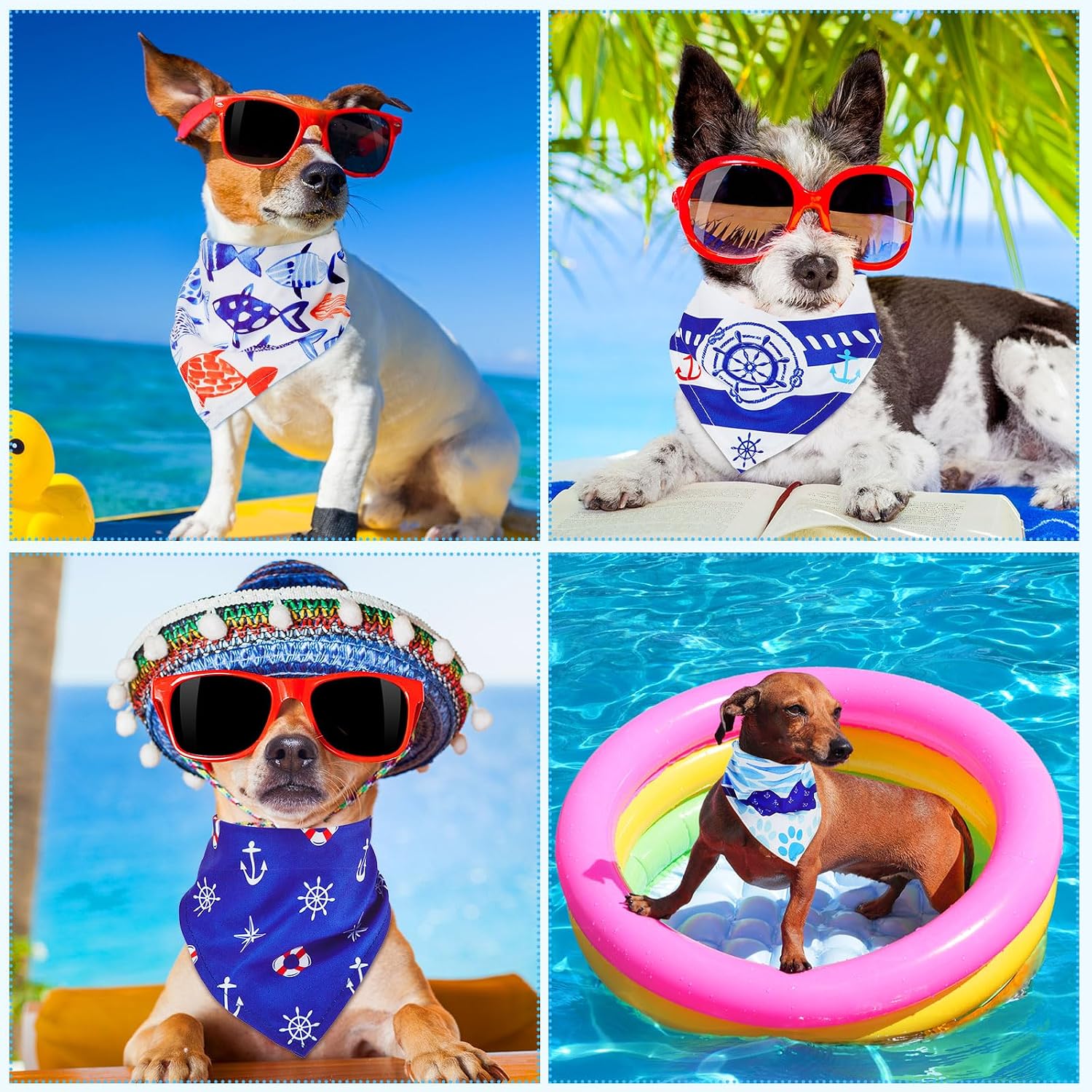 8 Pcs Nautical Dog Bandana Summer Ocean Puppy Bandanas Dog Triangle Scarf Adjustable Washable Bibs Cat Pet for Sea Neckerchief Birthday Party Gift Photo Prop Costume Accessory 25 x 17 x 17 Inch - view 5