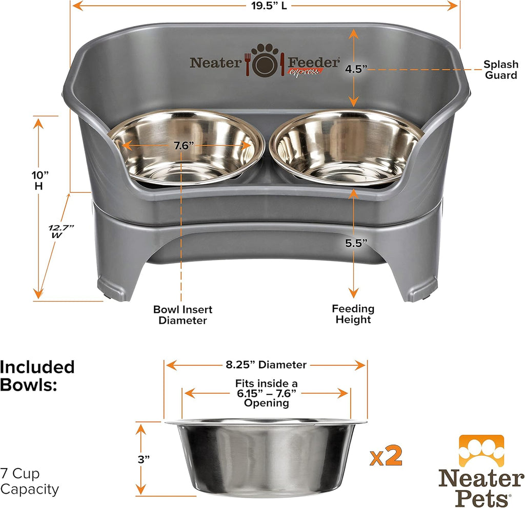 Express Mess Proof Dog Bowls Elevated for Medium to Large Sized Breed, No Spill Raised Dog Food Bowl Stand, Stainless Steel Food and Water Bowl Set, Pet Dish Feeding Station, Grey - view 7