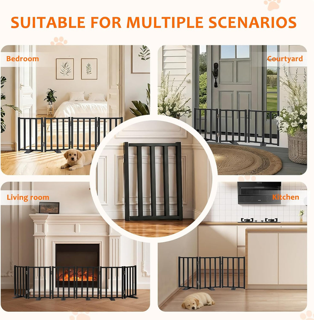 Freestanding Short Dog Gate, 16.5" Tall, 3-Panel, Black | Up to 36 in wide, foldable, easy step-over, stable feet, for small dogs, doorways, stairs and kitchens - view 7