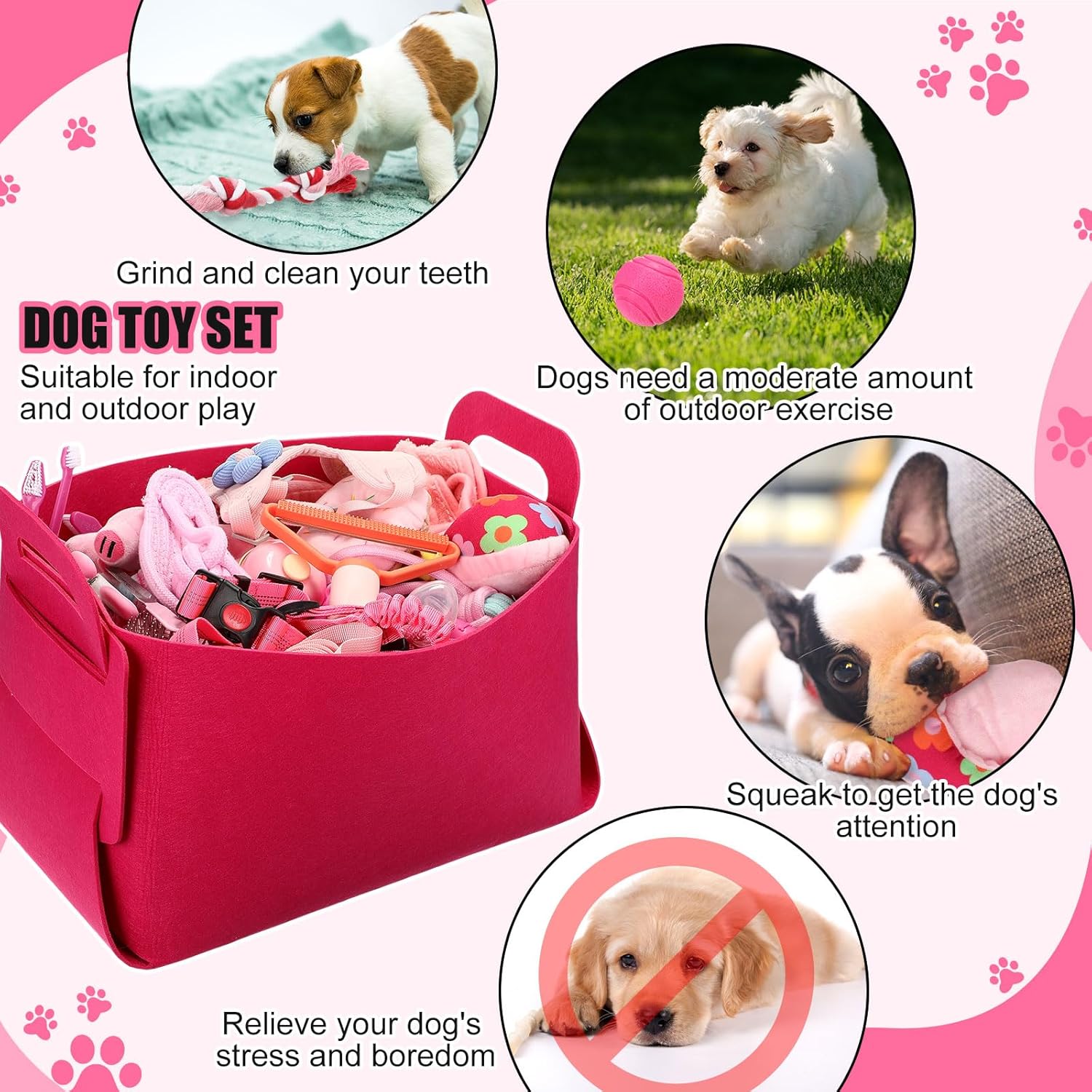 50 Pcs Puppy Supplies Starter Kit for Small Dogs Puppy Essentials Includes Leash, Bowls, Teeth Brushes, Water Bottle, and More Accessories for Dogs Pet Day Welcome Gift(Pink) - view 6