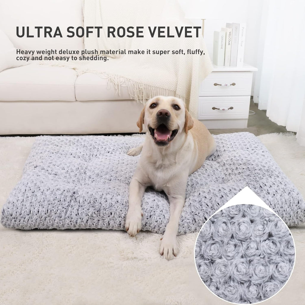 Washable dog bed medium size dog crate bed plush pet mat 35"x23" gray | deluxe plush comfy kennel pad, anti-slip bottom, deep sleeping mat for medium dogs, machine washable for easy cleaning - view 2