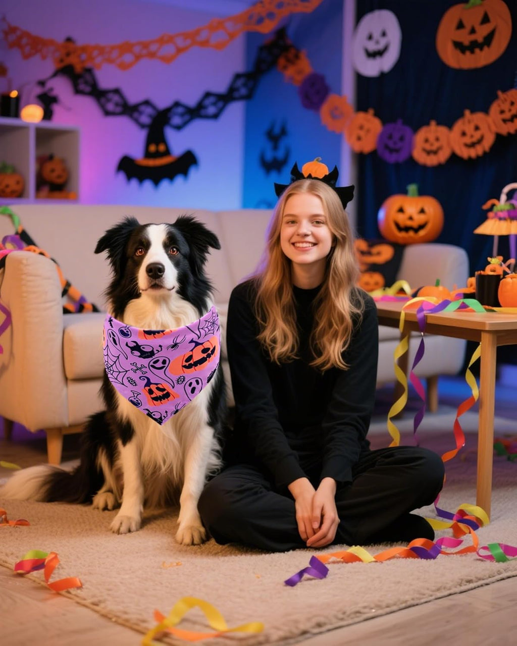 50 Pack Halloween Dog Bandanas Bulk for Large Dogs | Washable triangle bibs scarves,polyester,for medium pets,holiday birthday party grooming accessories - view 6