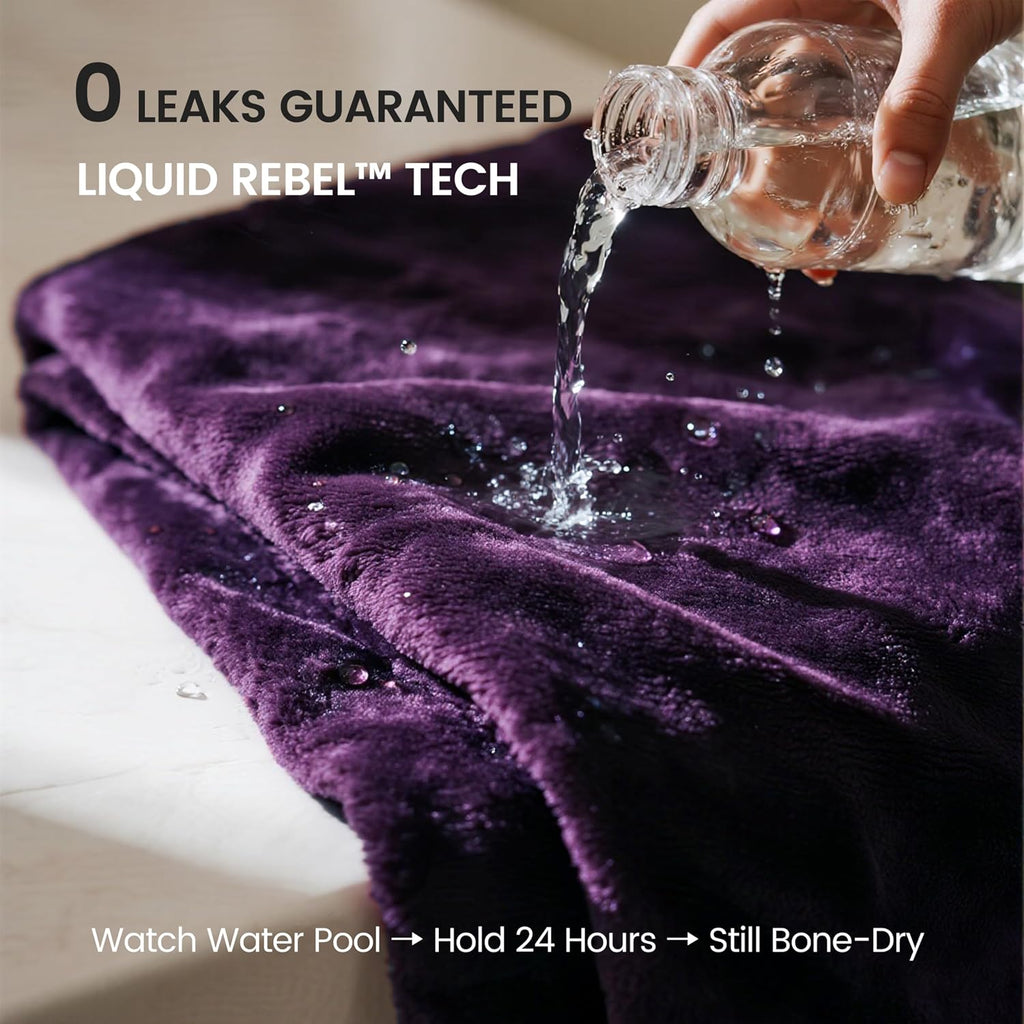 Waterproof Bed Blanket, Reversible Sherpa Fleece Throw Blanket for Dog Puppy Cat, Furniture Cover Protects Bed Couch Sofa from Liquid Pee and Pet Fur (Dark Purple, 60x80 inches) - view 2