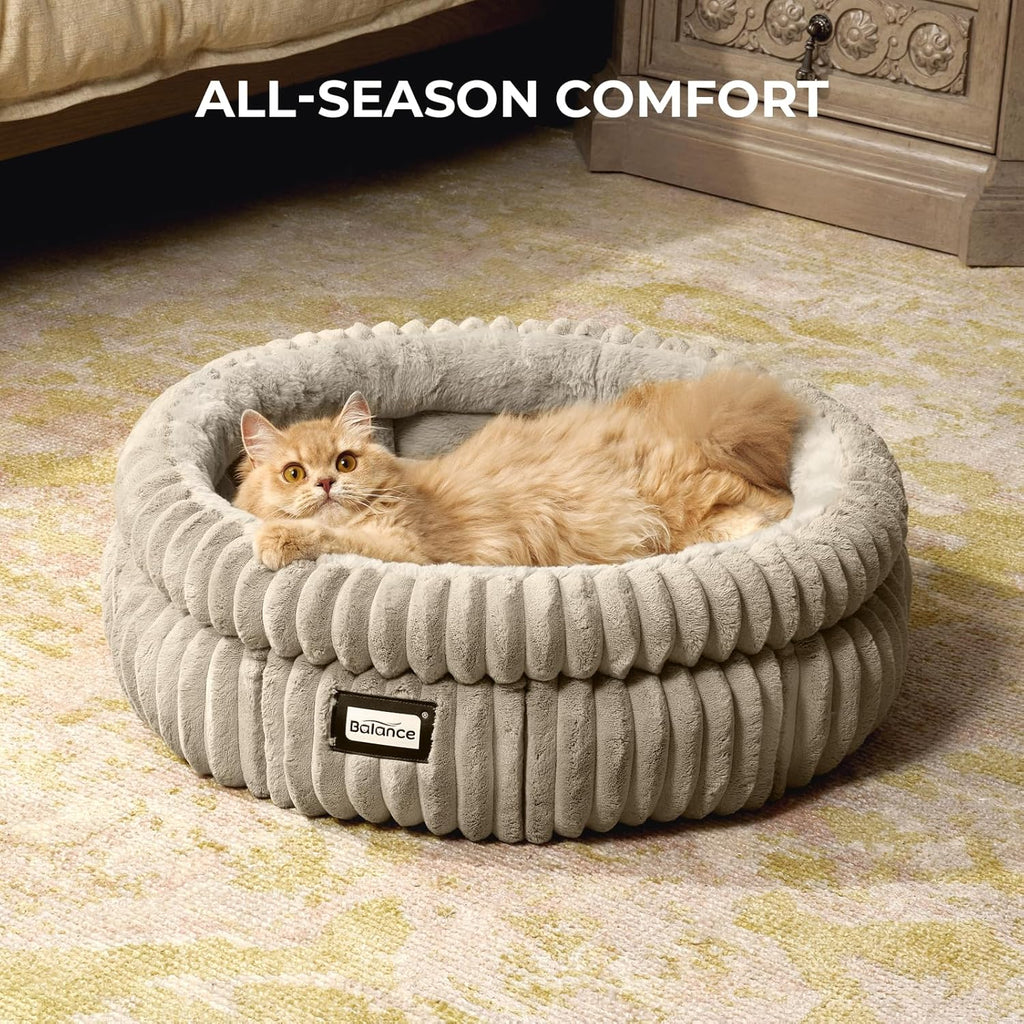 Cat Bed Kitten Bed, Washable Round Cat Beds for Indoor Cats,Super Soft Plush Faux Fur Pet Bed for Puppy and Kitten with Anti-Slip Bottom - view 4