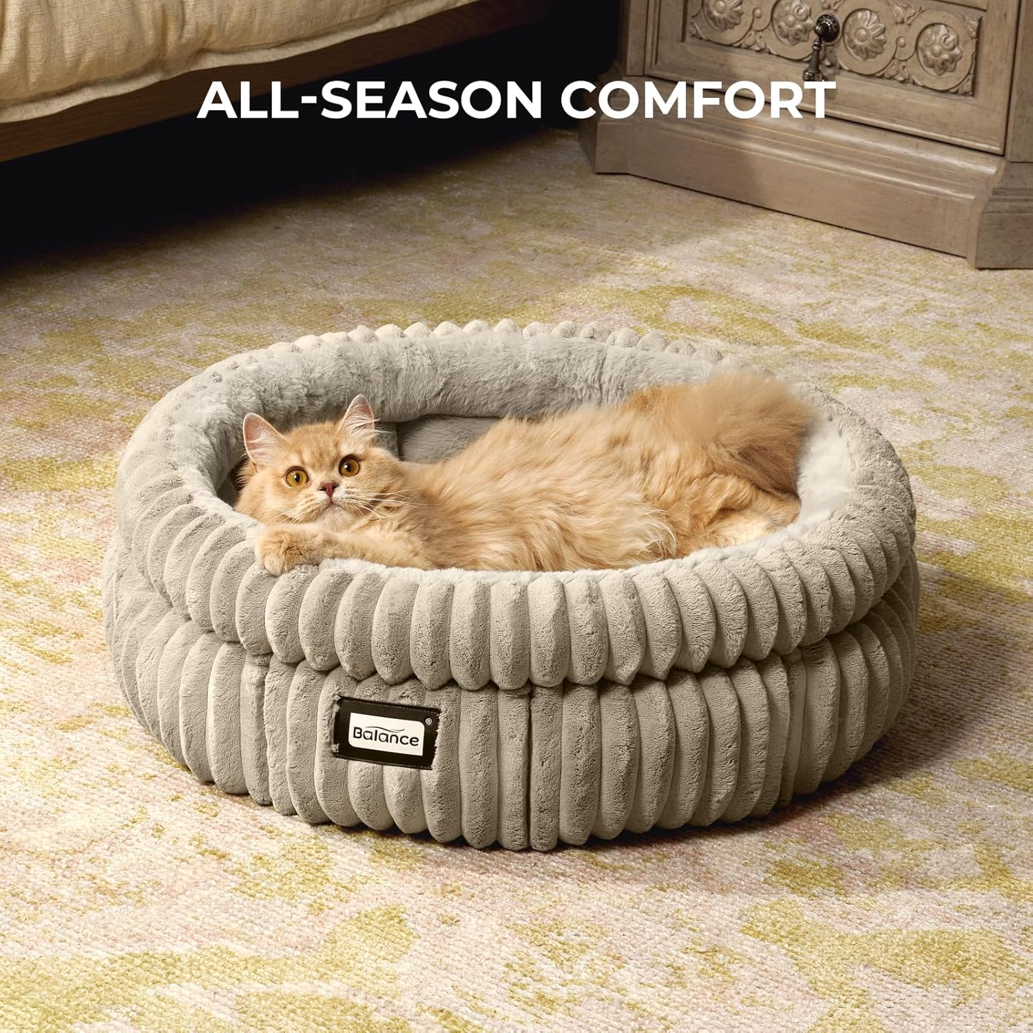 Cat Bed Kitten Bed, Washable Round Cat Beds for Indoor Cats,Super Soft Plush Faux Fur Pet Bed for Puppy and Kitten with Anti-Slip Bottom - view 4